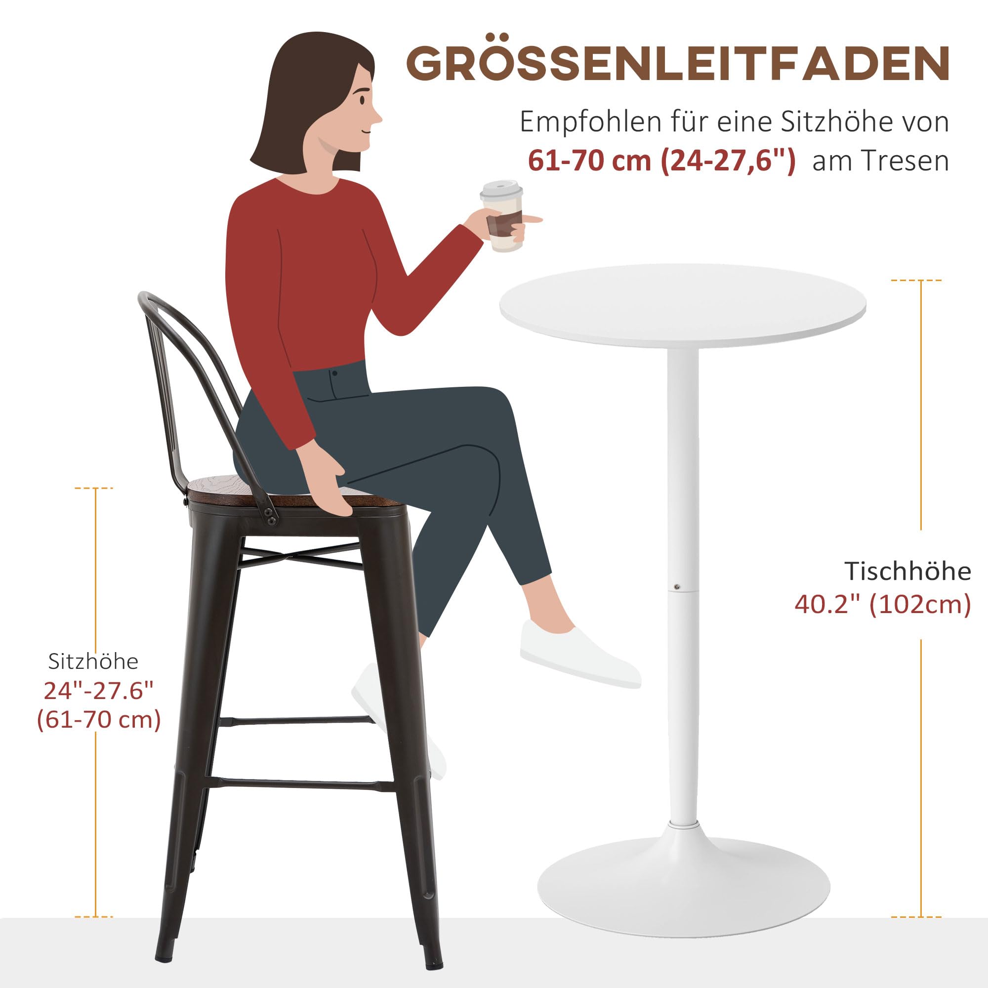 HOMCOM Bartisch Stehtisch Rund Bistrotisch Ø60 x 102 cm Weiß