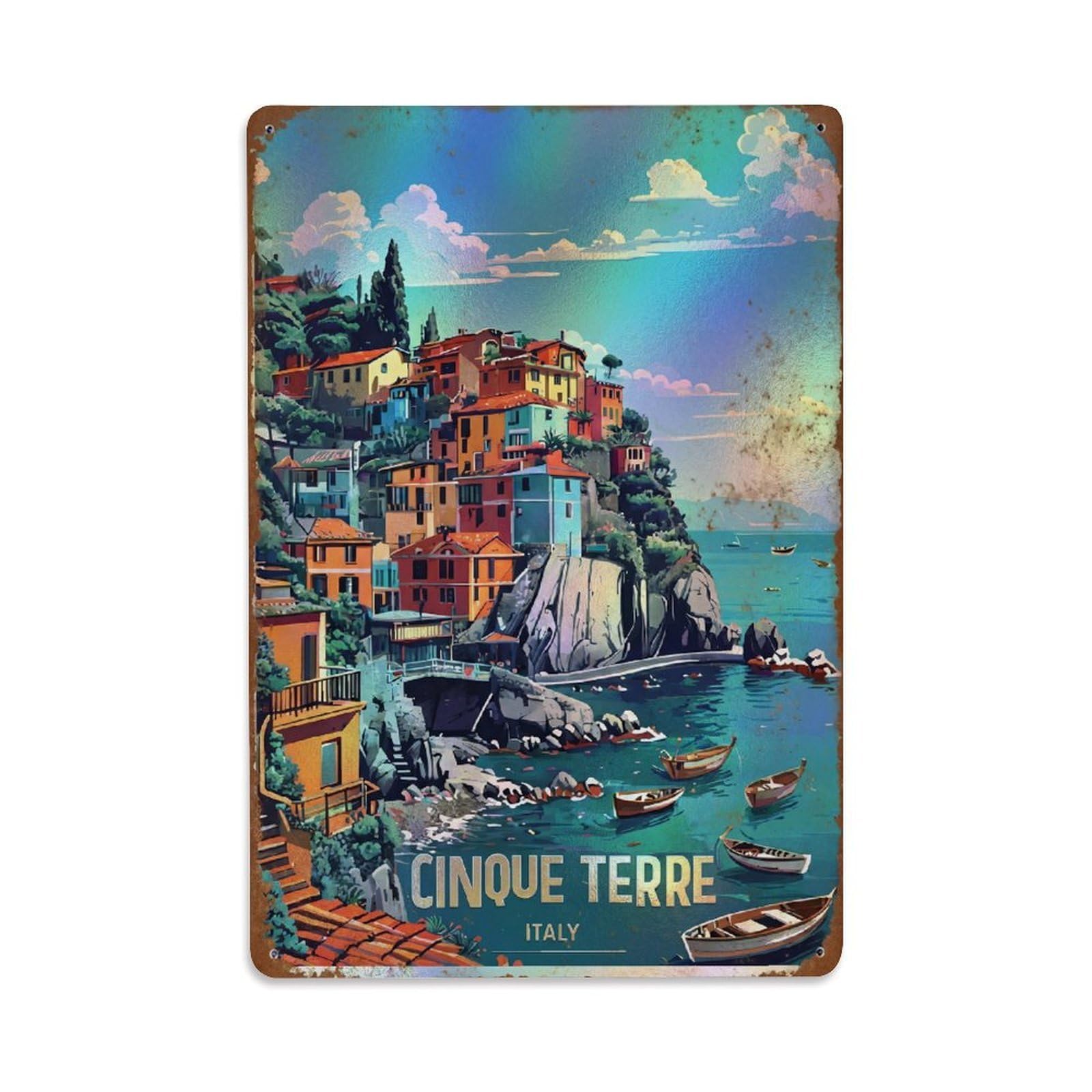 Huiyhb 8X12inch(20X30cm) Vintage Travel Cinque Terre Italy Shimmering Metal Tin Sign