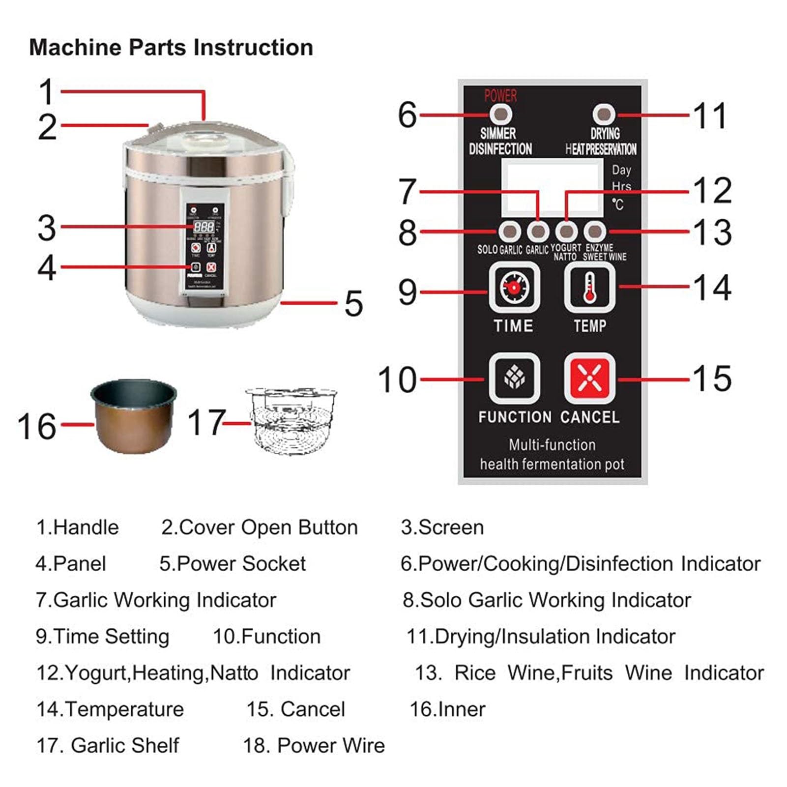 Fermentador Ajo Negro 7,5L,Interior Acero Inoxidable,Control Inteligente