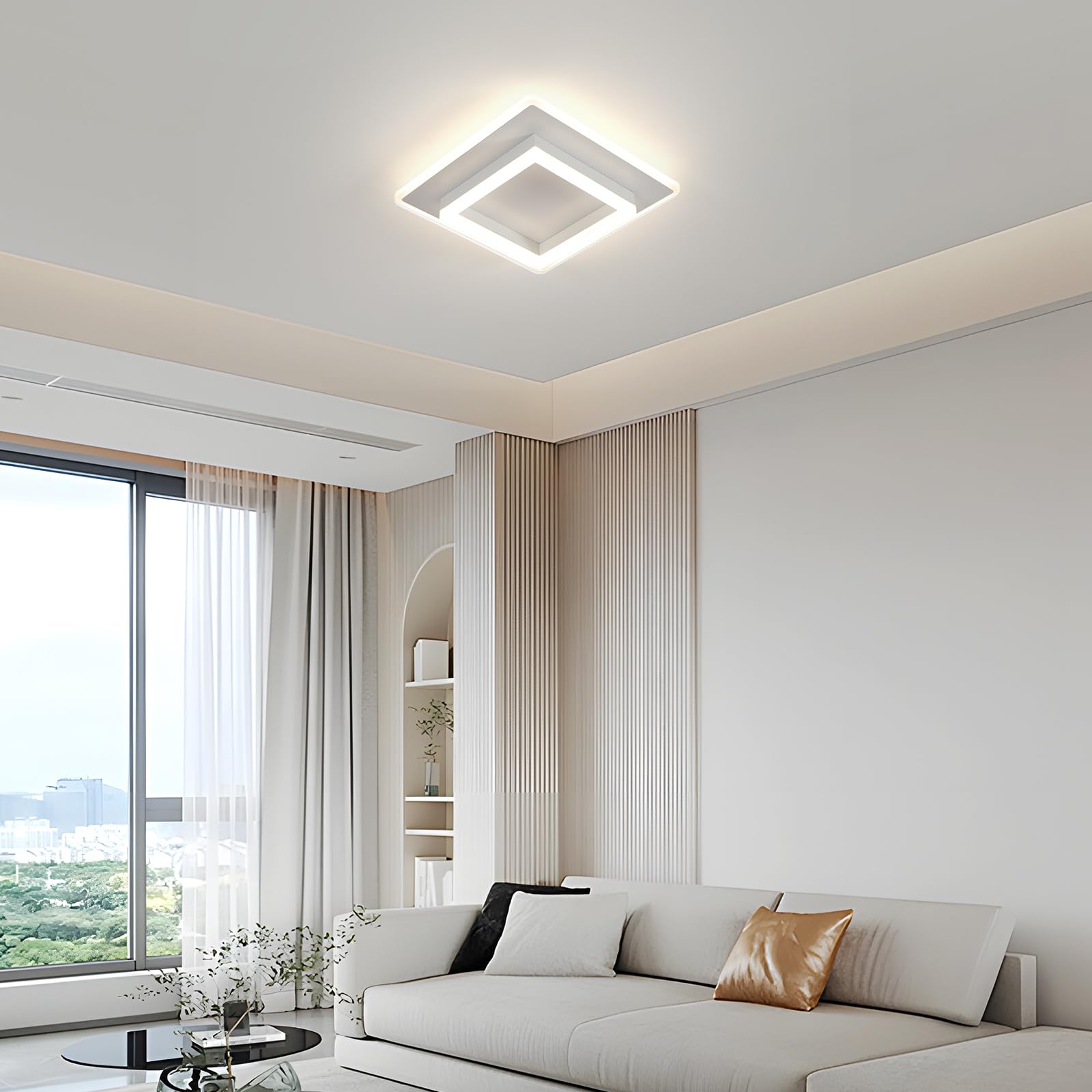 DELIPOP Plafoniera LED Soffitto Moderna, 30W Lampada da Soffitto Luce Naturale 4500K, Lampadario LED Quadrata in Acrilico per Soggiorno, Camera da letto, Cucina, Corridoio, Bianco