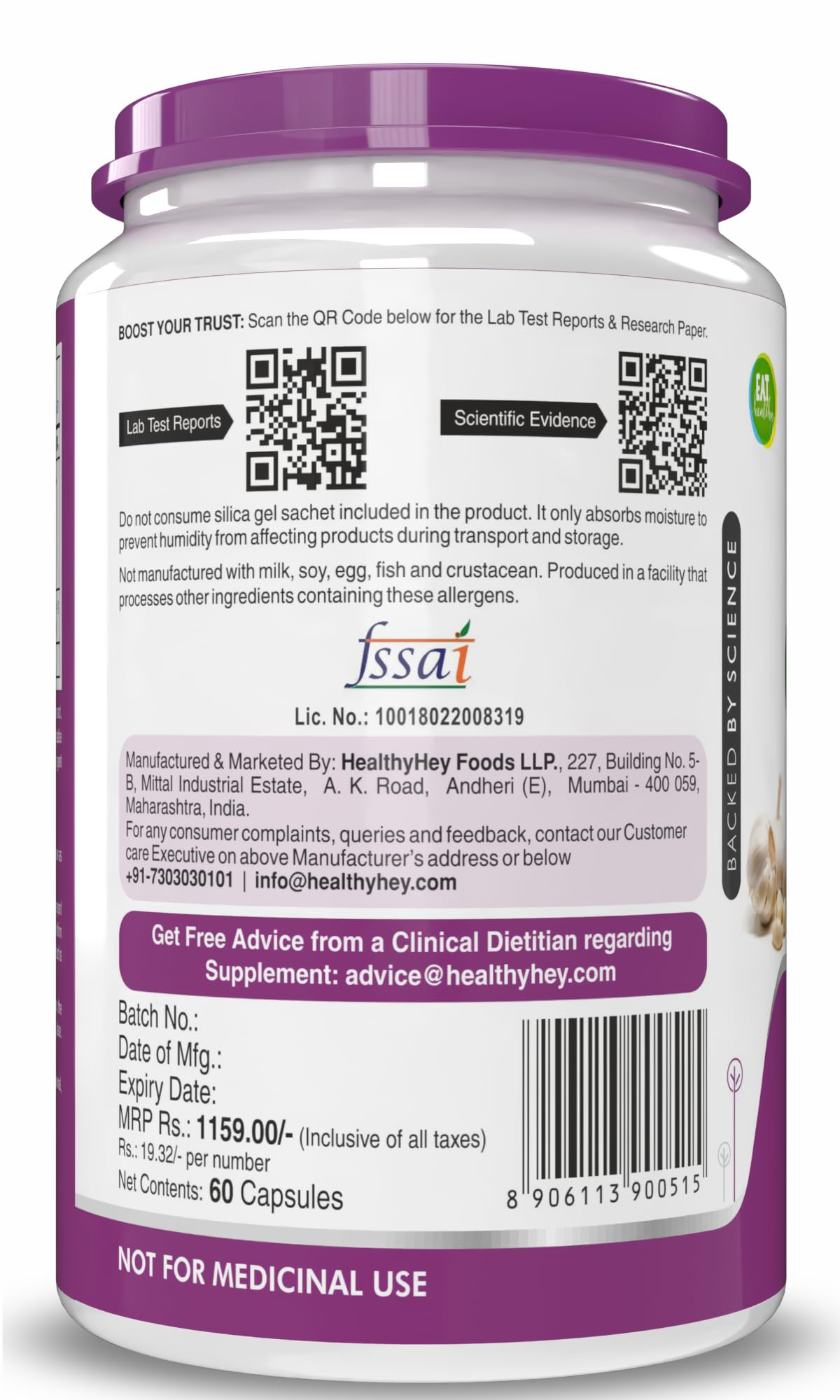 HealtyHey Nutrition Odorless Garlic Extract (1:13) Allium Sativum - 2% Allicin -(60 Veg Capsules) 4