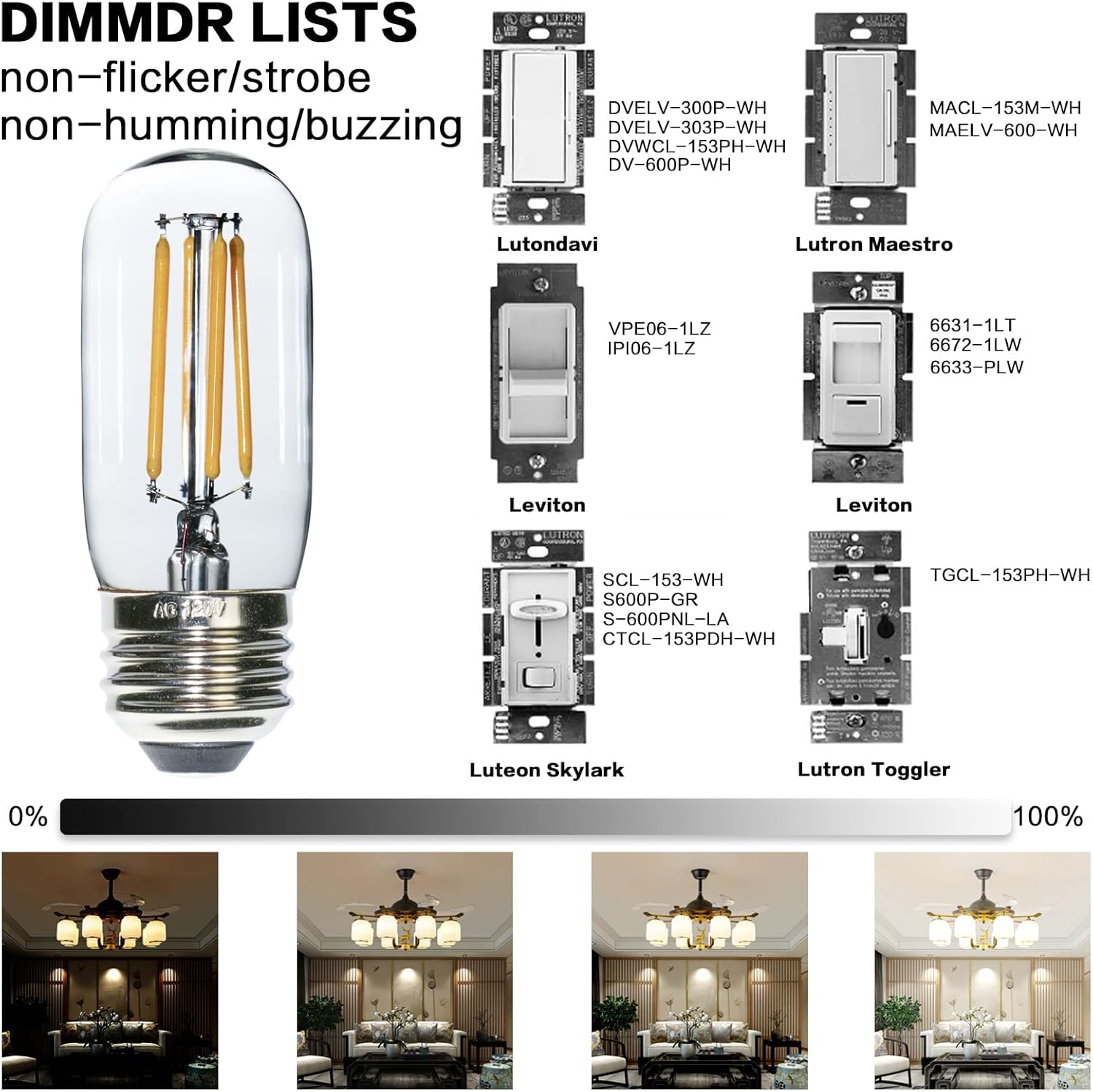 6 Pack Dimmable E26 LED Light Bulbs 25-40 Watt Equivalent, T32 T12 2700K Soft Warm White Light Bulb, 4W Low Wattage Edison Bulbs for Bedroom Room Lighting, Table Lamp, Chandelier Ceiling Fan