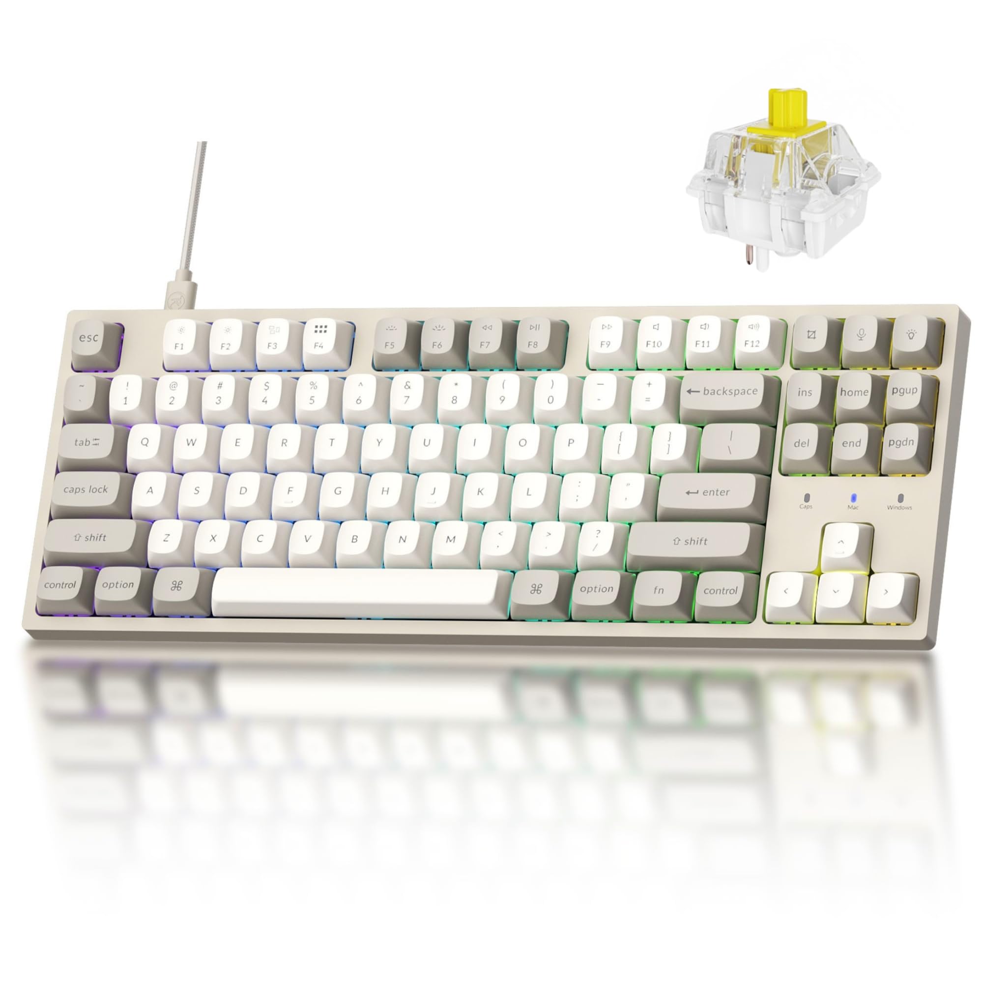 Keychron C1 Pro 8K QMK Wired Custom Mechanical Keyboard, TKL Layout Launcher Support with Hot-Swappable Super Banana Switch, PBT Keycaps Compatible for Mac Windows Linux