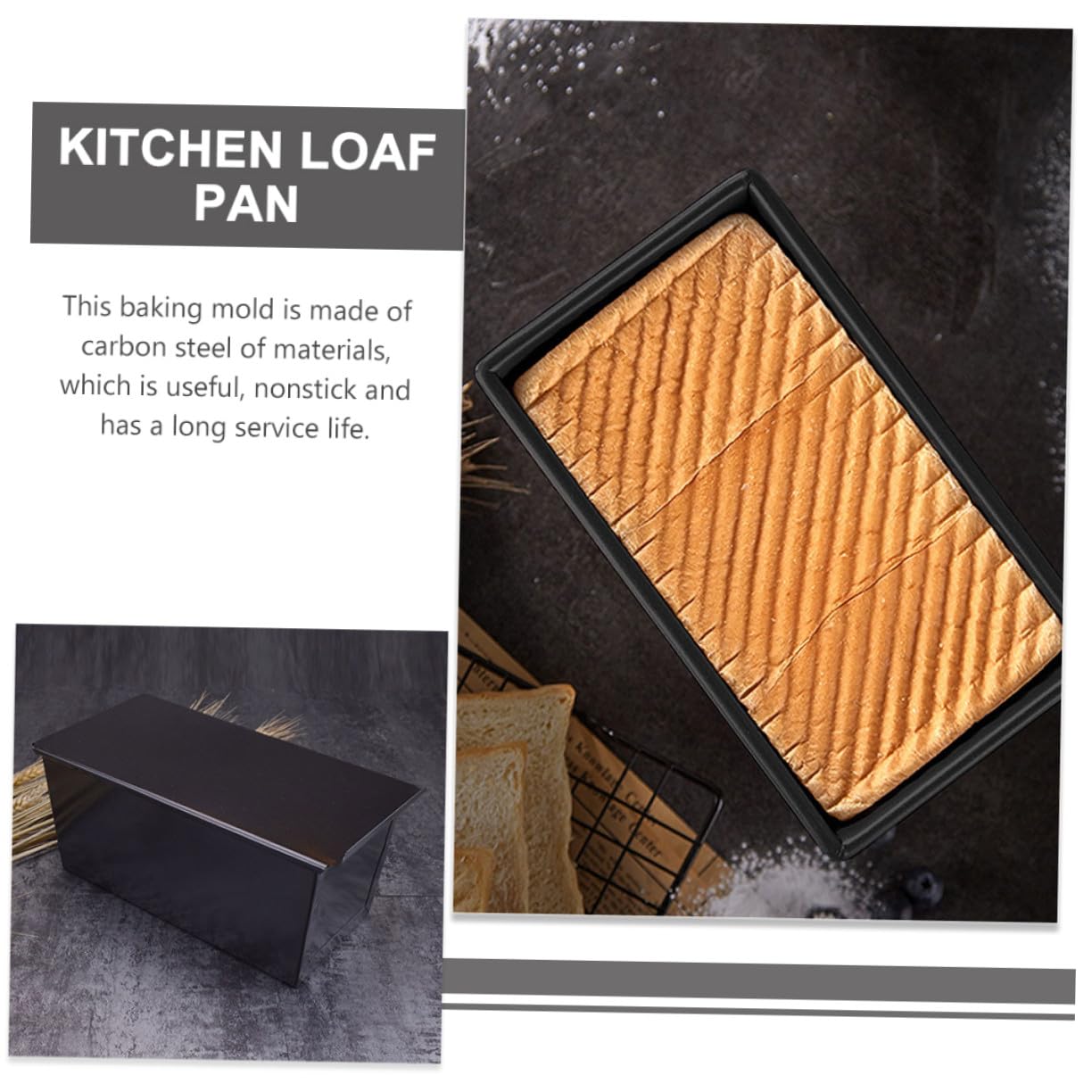 VALICLUD Molde Negro para Pan de Acero al Carbono con Tapa 2 Piezas | Antiadherente, Diseño sin Juntas, Conductividad Térmica Excelente, Uso Versátil en Cocina
