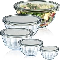 Freshmage Glass Mixing Bowls with Airtight Lids, 5 Nesting Set 0.5-4.4 Qt, Thick Borosilicate, BPA Free, Dishwasher & Oven Safe