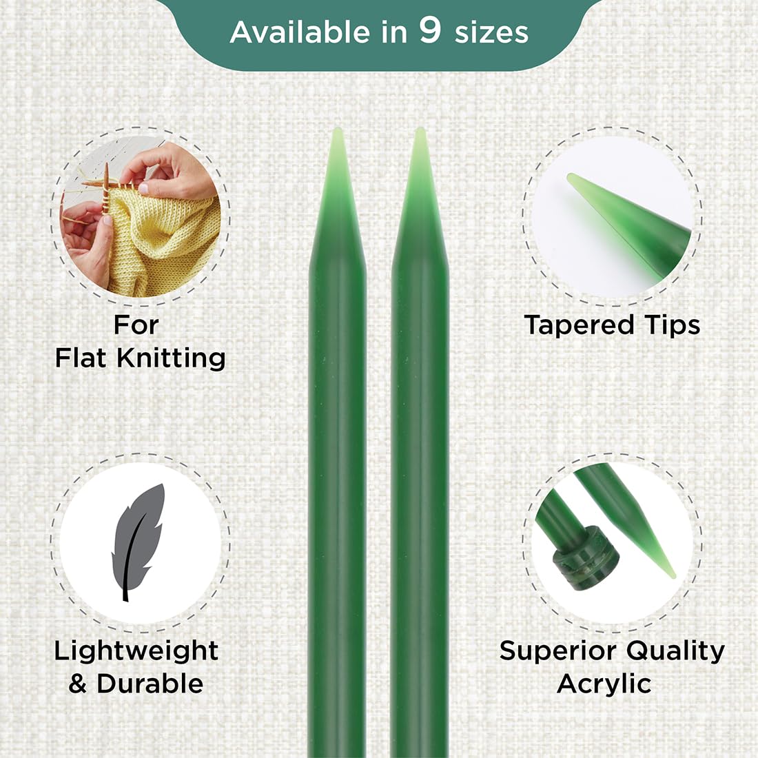 KnitPro Trendz Single Pointed Needles 14" (35cm), Green, 9.00mm - Image 3