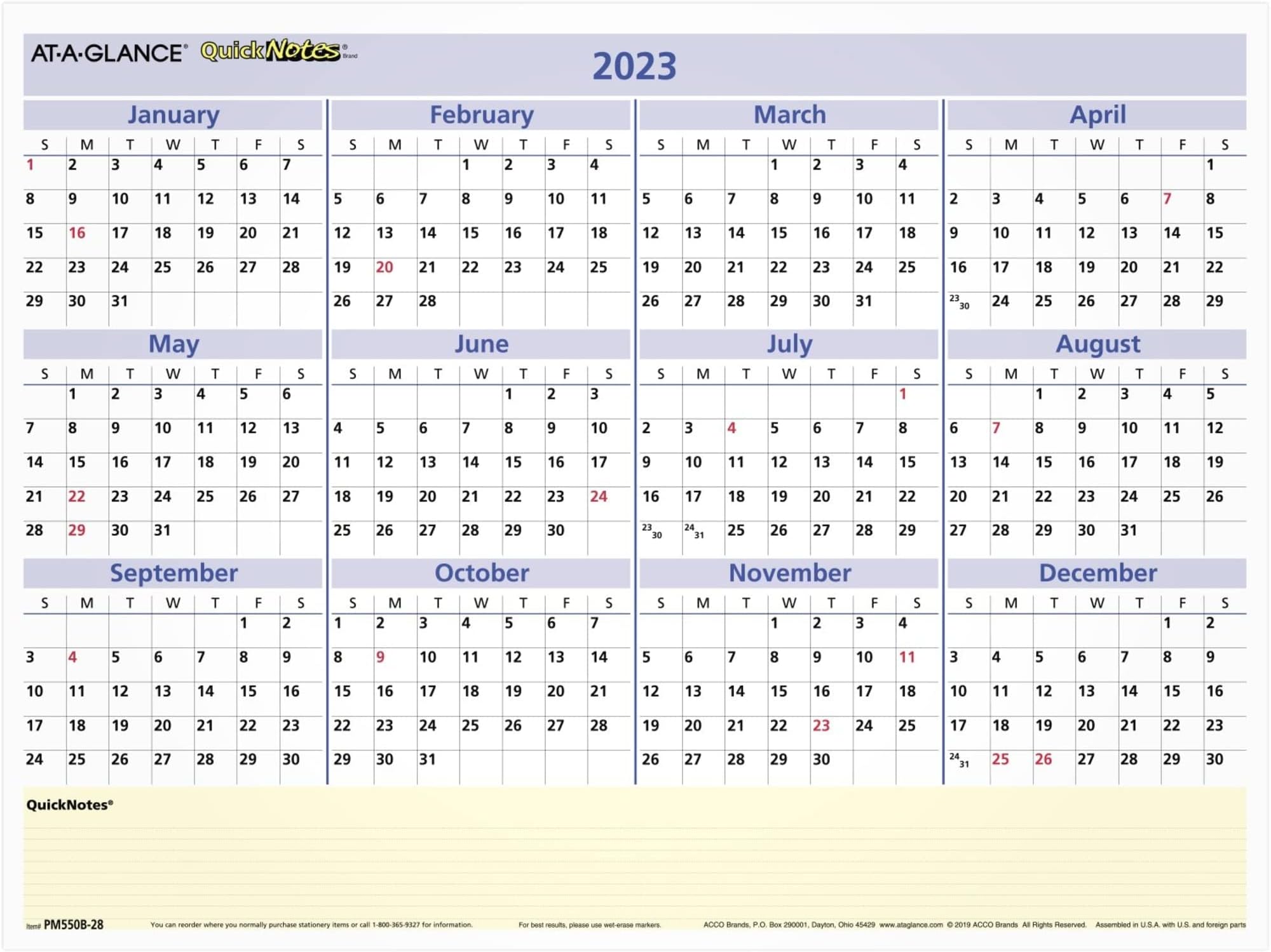 ATAGLANCE 2025 Erasable Calendar, Dry Erase Wall Planner