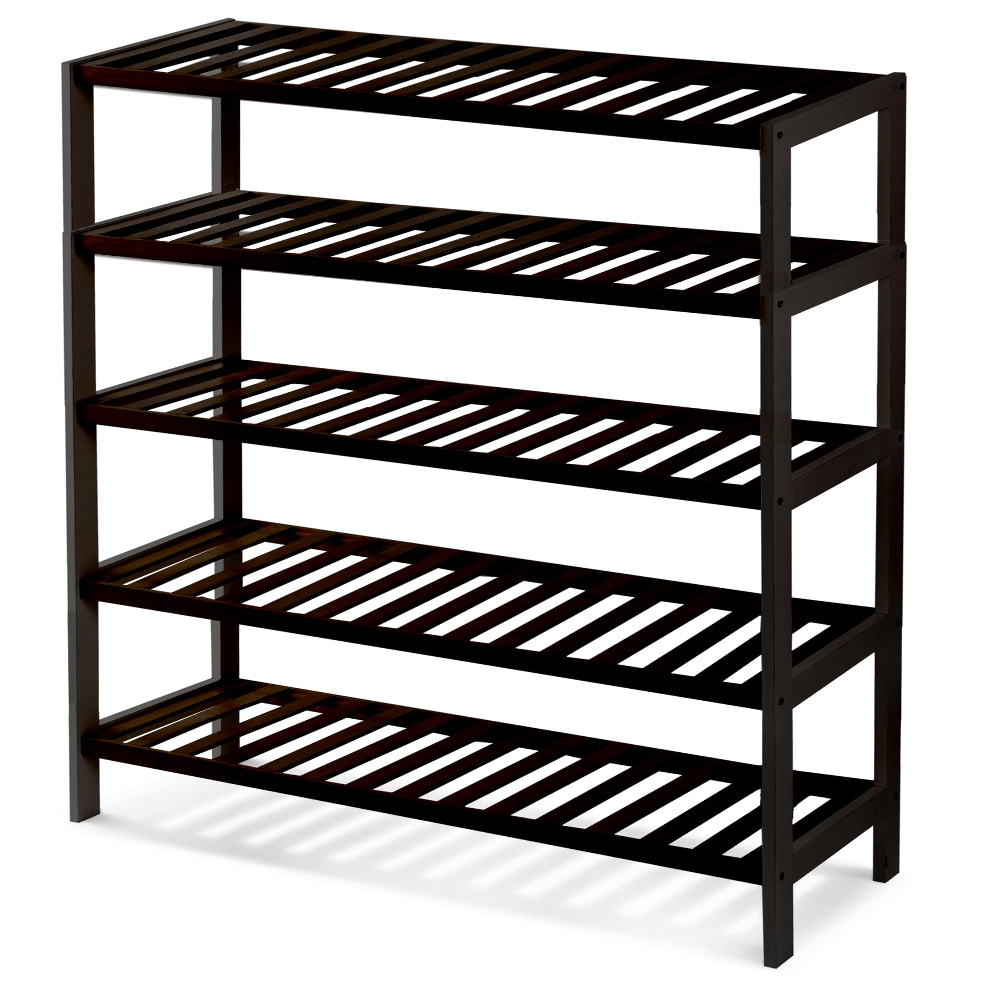 KEPLIN Natural Bamboo Shoe Rack Easy Assembly & Strong Design Shelf Organiser Ideal for Bedroom, Bathroom, Hallway & Small Spaces Large Capacity Up to 15 Pairs of Shoes (Black, 5 Tier) (70x95x25cm) โ image 1