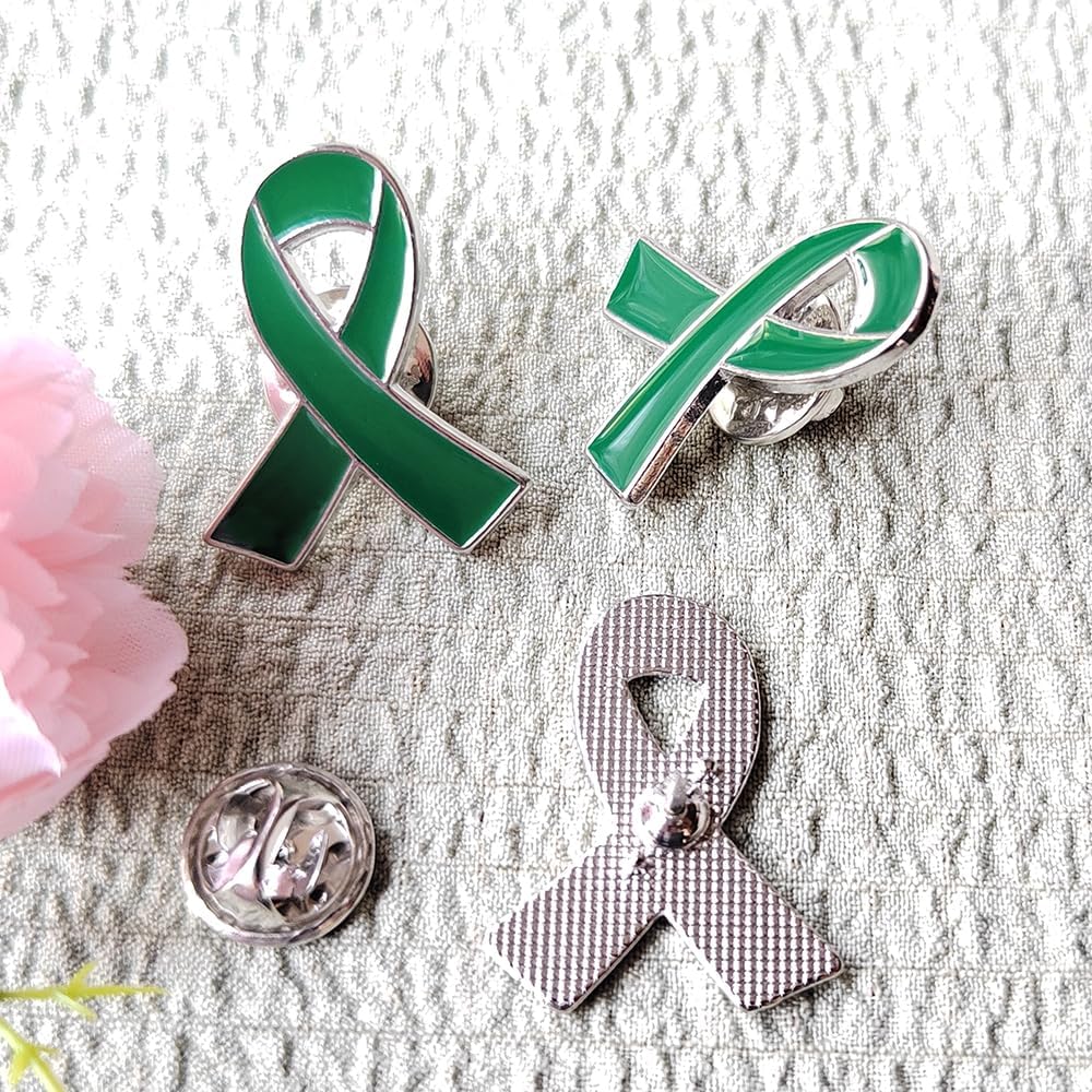 50 Pieces Green Ribbon Pins Green Awareness Lapel Brooches for Mental Health Environment Issue Liver Cancer Awareness - Image 5