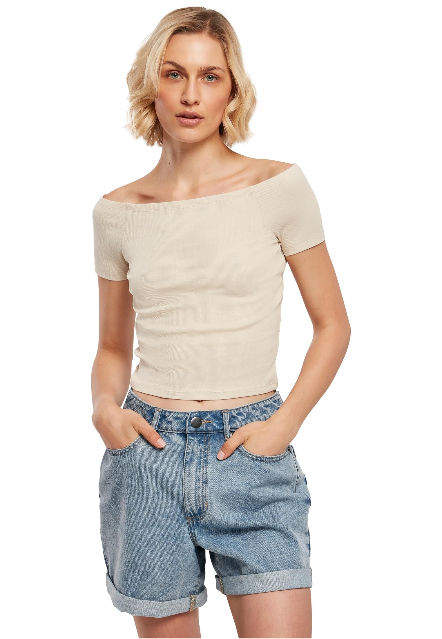 Urban Classics Women's Beige Off-Shoulder T-Shirt Gt