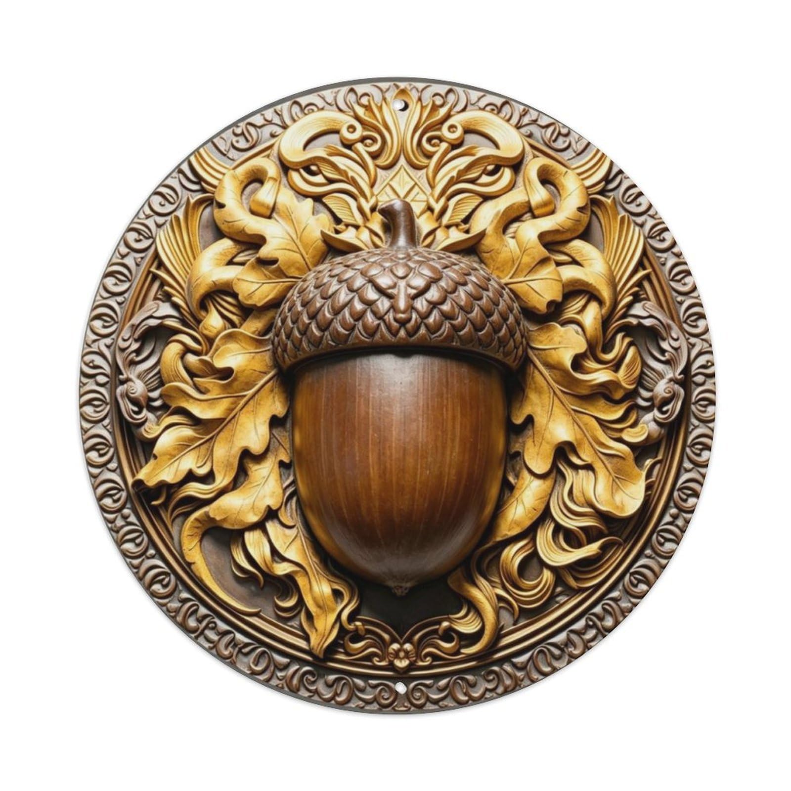 Acorn with Oak Leaves 3D Autumn Nature Rustic Metal Tin Sign Plaque