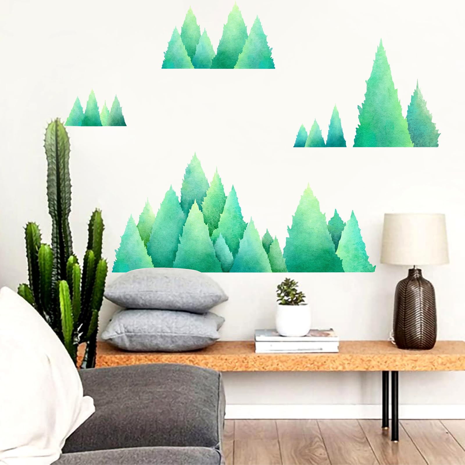 Watercolor Pine Tree Wall Decals Large Evergreen Tree Wall Stickers Green Tree Branch Wall Decals Forest Woodland Tree Wall Stickers for Nursery Bedroom Living Room Decor - Image 3