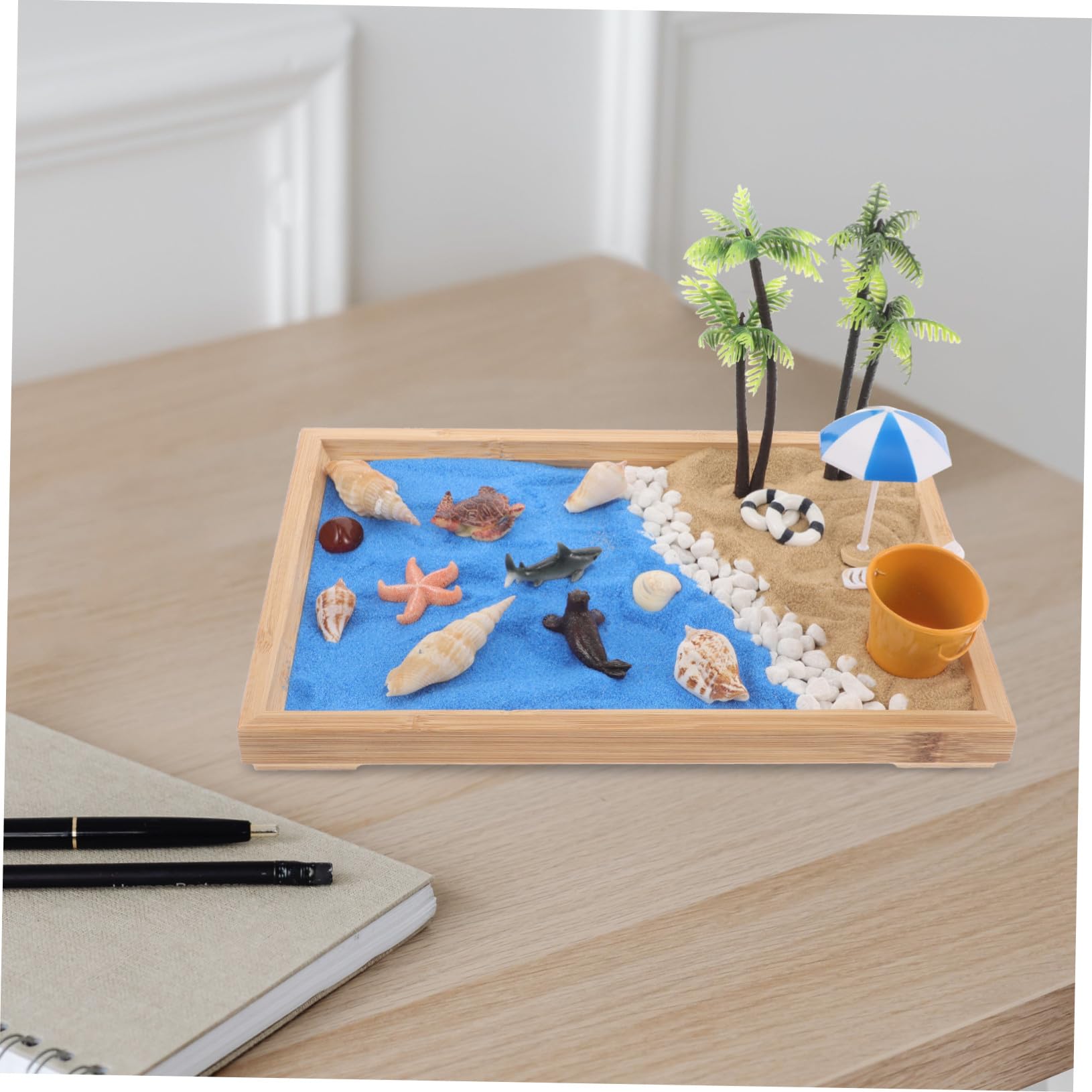 Mini Jardín Zen Japonés de Resina y Arena para Decoración de Mesa y Escritorio, Estilo Simple y Creativo Temática de Playa para Hogar y Oficina