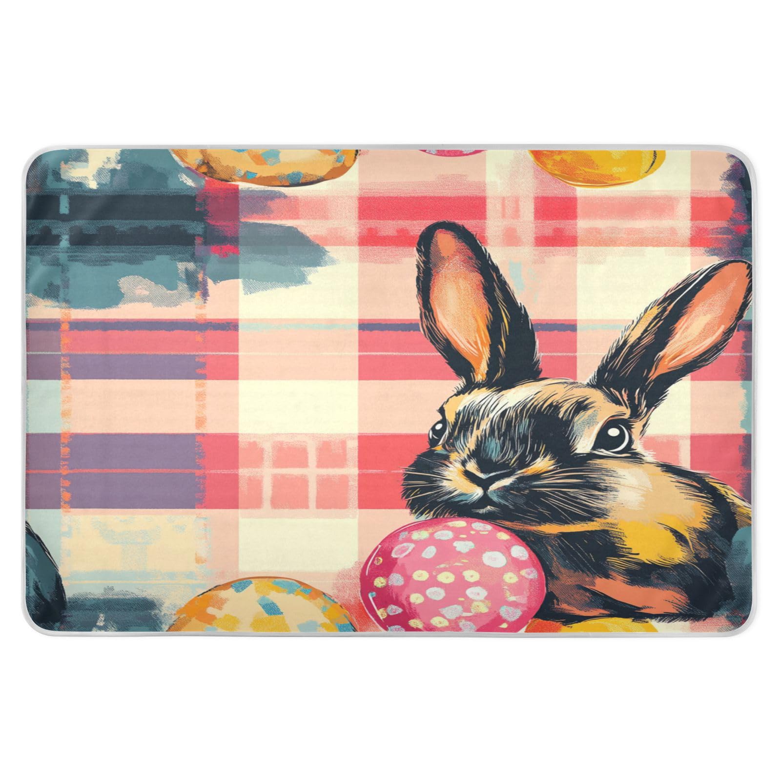 Extra Large Resuable Changing Pad Covers Soft Absorbent Mattress Pad Skin-Friendly Cradle Mattress for Kids Bedwetting 52x34in Buffalo Plaid Bunny Rabbits Happy Easter