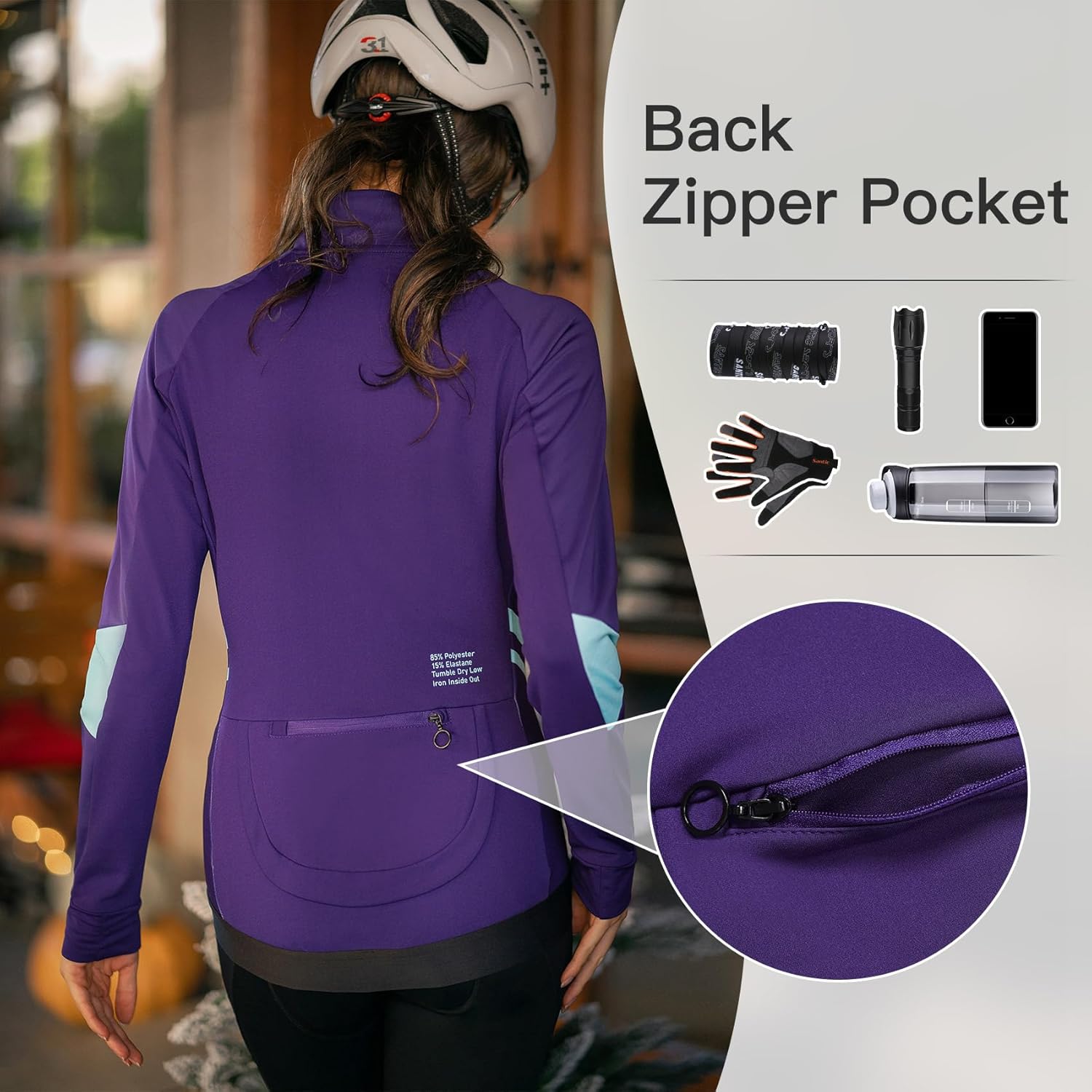 Santic Women's Cycling Jacket Thermal Windproof Windbreaker Reflective Lightweight with Pockets for Biking Running - Image 5