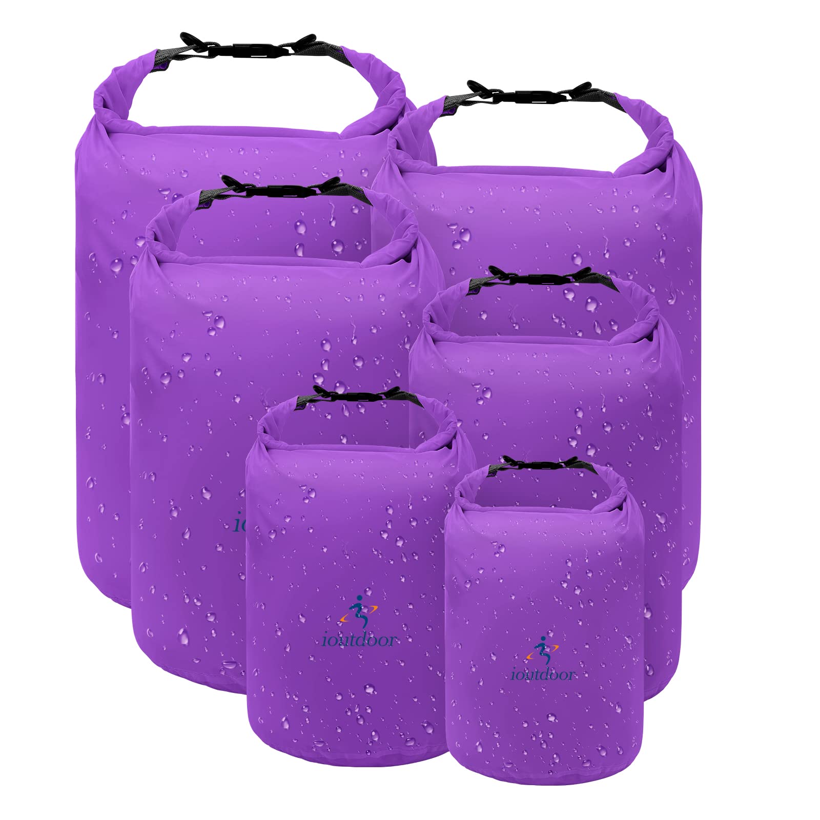 Trockentaschen-Set, wasserdicht, leicht, für Paddelboard, Kajakfahren, Angeln, Camping, Wandern, Zuhause, 6er-Pack, Violett, 2L + 5L + 10L + 20L+ 40L+ 70L, Trockentasche