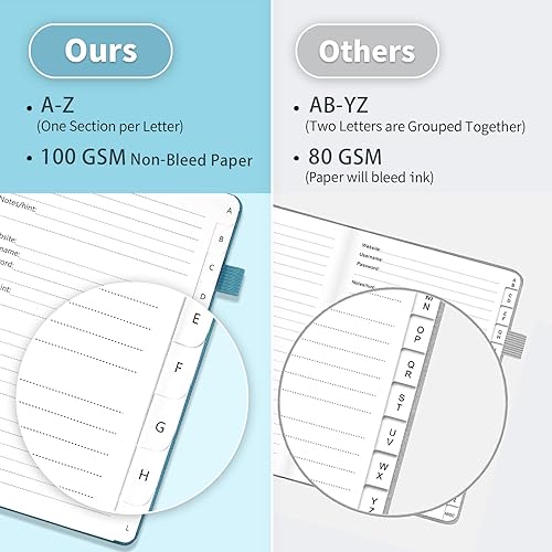 Miniatura 2 de Libro de contraseñas con pestañas alfabéticas, protector de contraseñas de tapa dura, organizador de cuadernos de contraseñas para computadora y