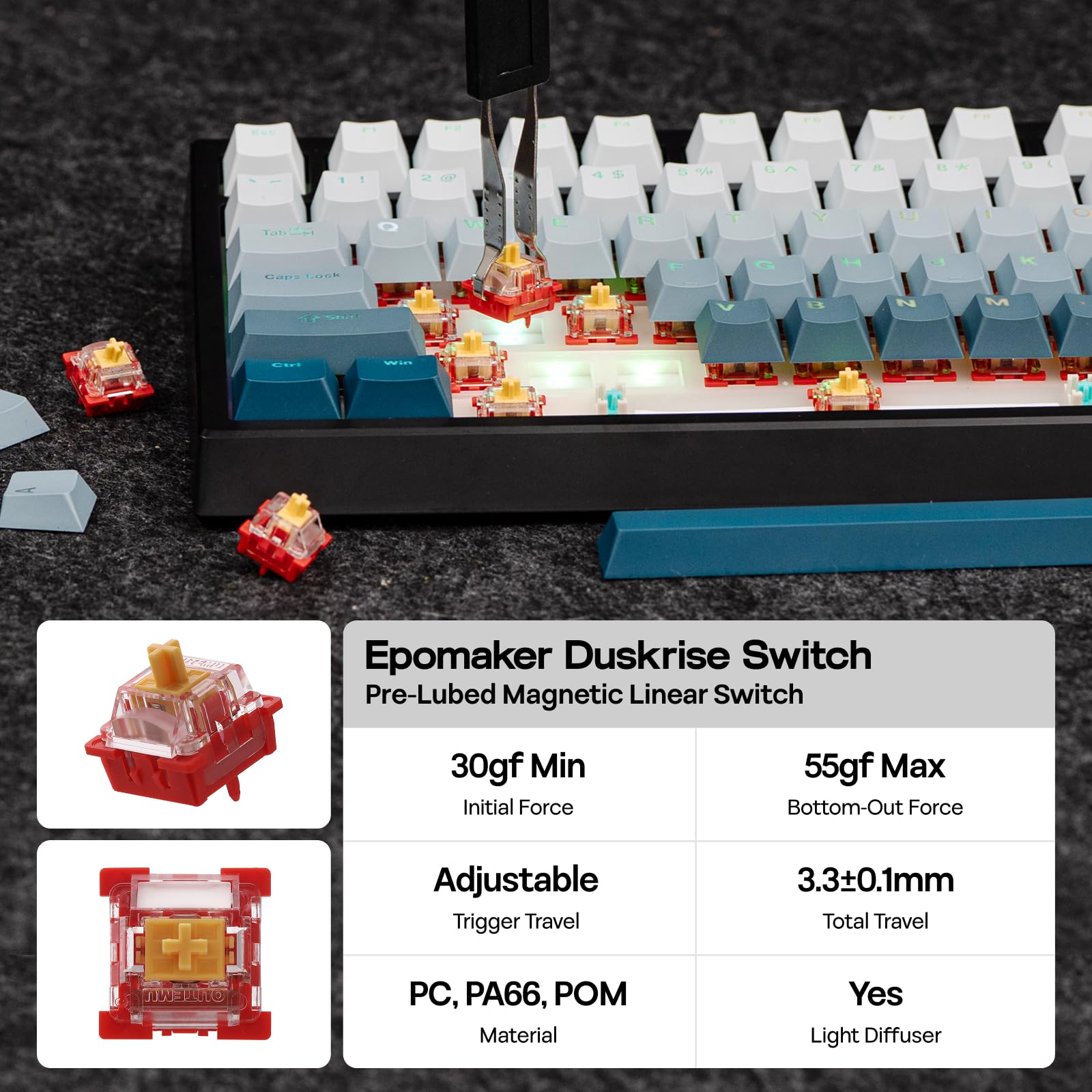 EPOMAKER G84 HE Clavier Gaming sans Fil, 8K Sondage&8000mAh, SOCD&DKS, Clavier Magnétique à Effet Hall avec Déclenchement Rapide&Actuation Réglable, RVB, Keycap PBT, Hot-Swap, QWERTY, Win/Mac (Noir)