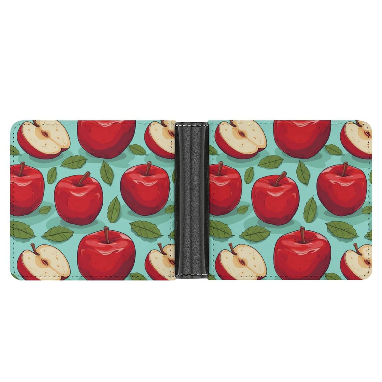 Red-Apples Bifold Wallet PU Leather Coin Purse Lightweight Credit Card Holder Wallet Money Clip