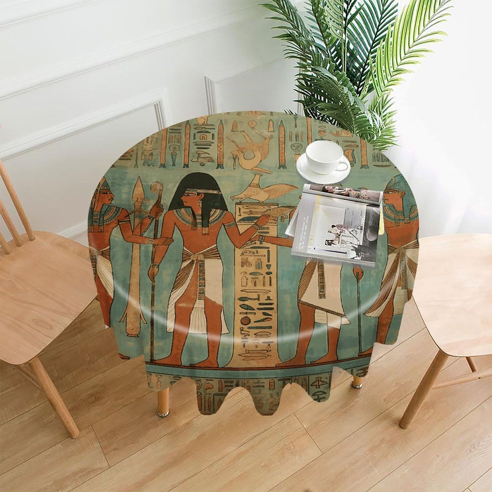 FekiLoot Women in Ancient Egypt Round Tablecloth Cover 60 Inch Wrinkle Free Washable Polyester Fabric Table Cover Decorative Round Table Cloth for Home Dining Kitchen Party Farmhouse
