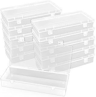 10 Pcak 6'' Plastic Storage Boxes, Small Storage Containers with Hinged Lids, Rectangle Clear Boxes for Beads, Jewelry, Game Pieces, Pens and Crafts Items(6.2'' x 2.5'' x 1.2'')