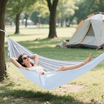 Elegant Light Blue Camping Hammocks Lightweight Hammocks with Two Tree Straps, Portable Outdoor Hammocks 114 x 54