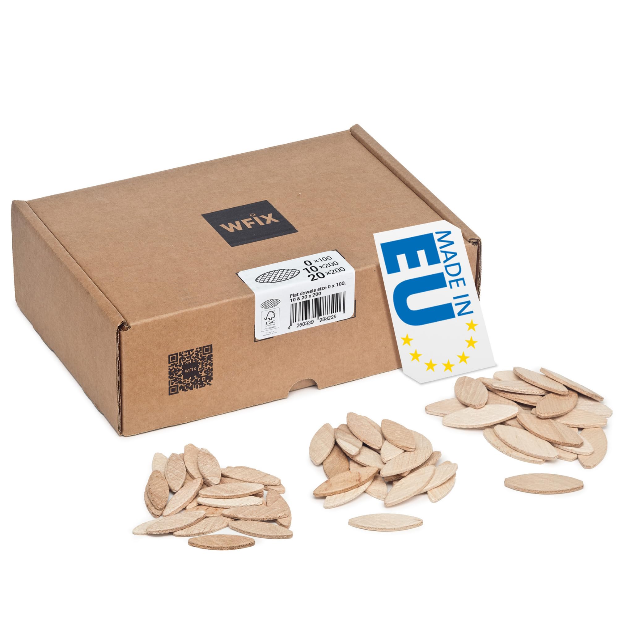 WFix Lamelles d’assemblage Assortiment en bois 0 10 20, 500 pièces,hêtre massif FSC, pour rainure 4 mm, assemblages bois précis pour meubles, cadres et onglets, triées par taille