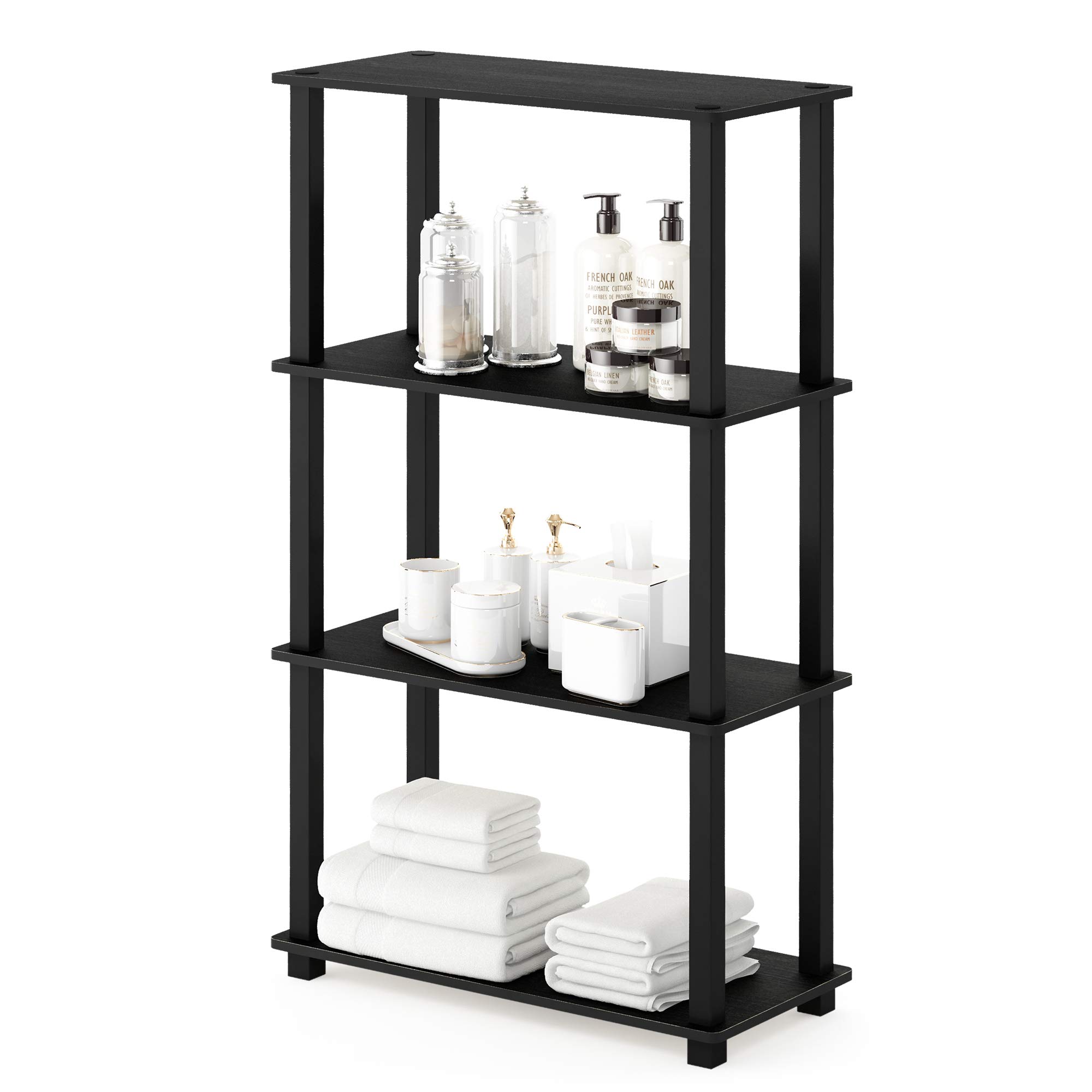 Furinno Turn-N-Tube 4-Tier Multipurpose Shelf Display Rack, Square Tube, Americano/Black