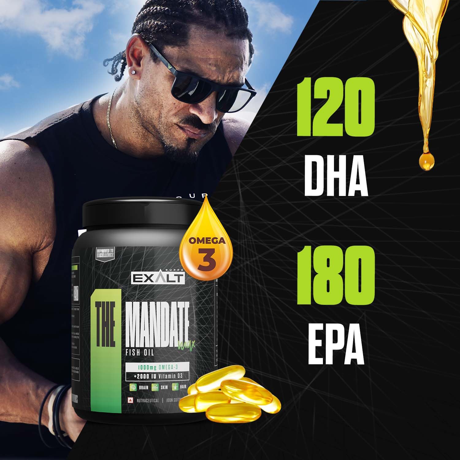 Exalt Supps The Mandate Fish Oil 1000mg DHA Per Serve | 100 Softgels | Enhances Cardiovascular Health | Pure | No Fish After Taste - Image 3 thumbnail