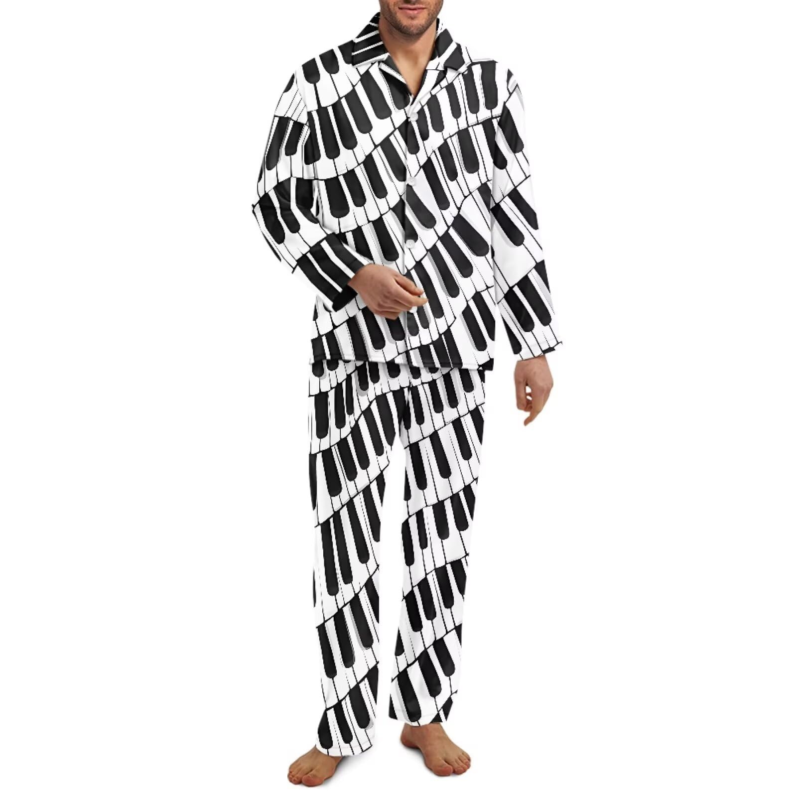 Xoenoiee Pigiama da uomo morbido con colletto dentellato, a maniche lunghe, 2 pezzi, per autunno e inverno, taglie XS-4XL
