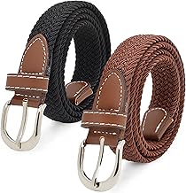 KEYRI 2 Peices Elastic Belts Braided Belt for Women Girls, Unisex Waistband Vintage Belt Versatile Girdle Stretch Canvas Belt, One Size Adjustable Belts for Skirt & Pants (Black + Brown)