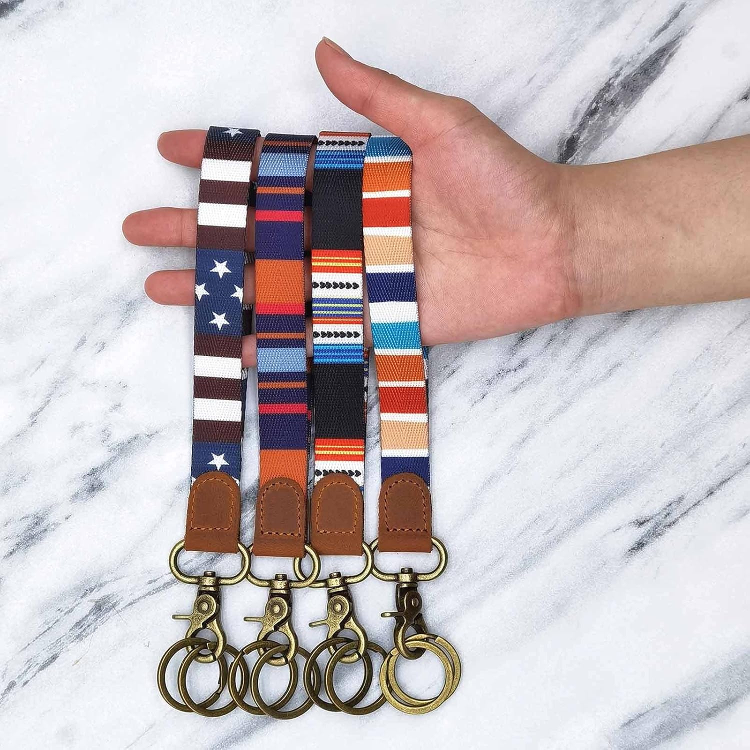 Wrist Lanyard Strap for Key, Keychain with Colorful Wristlet Genuine Leather and Classic Gold Key Holder, Cool for Woman/Men