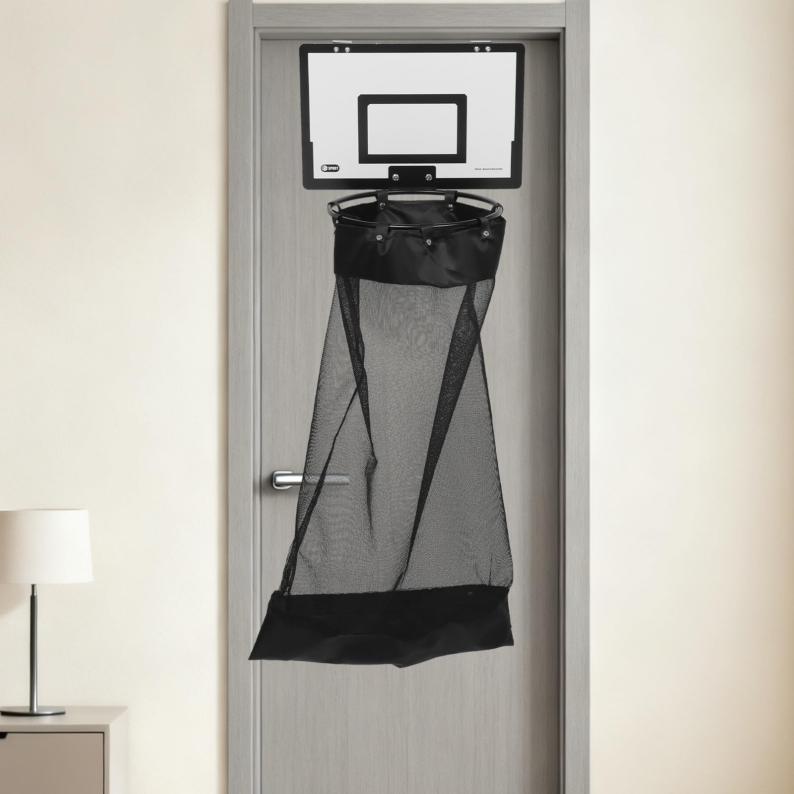 Cabilock Cesto Almacenamiento de Baloncesto Sucia Ropa Colgante con Aro de Versátil Madera Tela Negra para Puerta y Adecuado para Apartamentos Pequeños y Baños