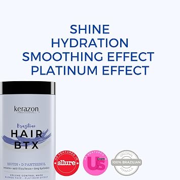 KERAZON Blonde Brazilian Hair BTX Treatment Purple Mask Platinum Effect & Silver Hair Providing Smoothing, Deep Hydration, Anti-Brass, Shine, Softness, Volume And Frizz Control. Salon Size.