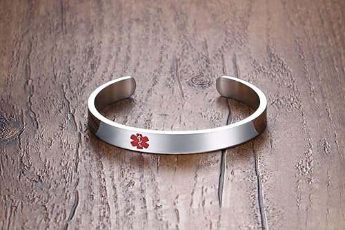 Miniatura 4 de VNOX Pulsera médica personalizada con identificación de alerta de condición médica, brazalete de acero inoxidable, negroplatachapado en oro