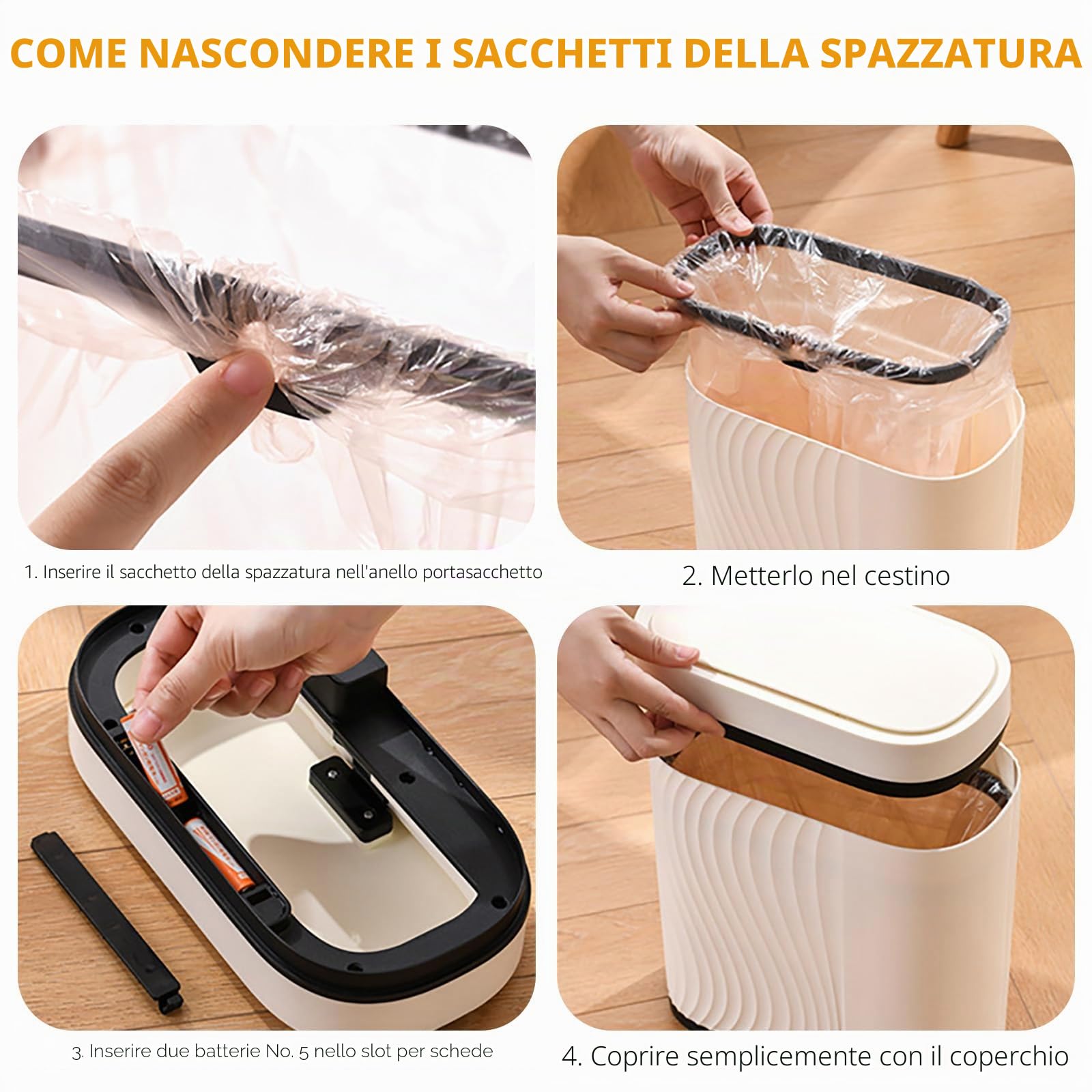MeYuxg Pattumiera Bagno, 8L Cestino a Sensore Intelligente con Coperchio, Piccolo Impermeabile, Pattumiera con Sensore di Movimento, Bidoncino Bagno, Arredo Bagno (Phnom Penh Bianco)