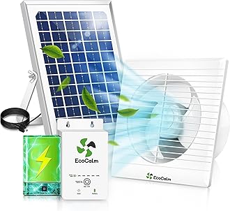 ecoCalm Solar Fan with Battery, Solar Powered Fan 150mm with 12V Solar Panel and 4.5M Cable, Outdoor Ventilation Fan for Chicken coop, Shed, Pet House