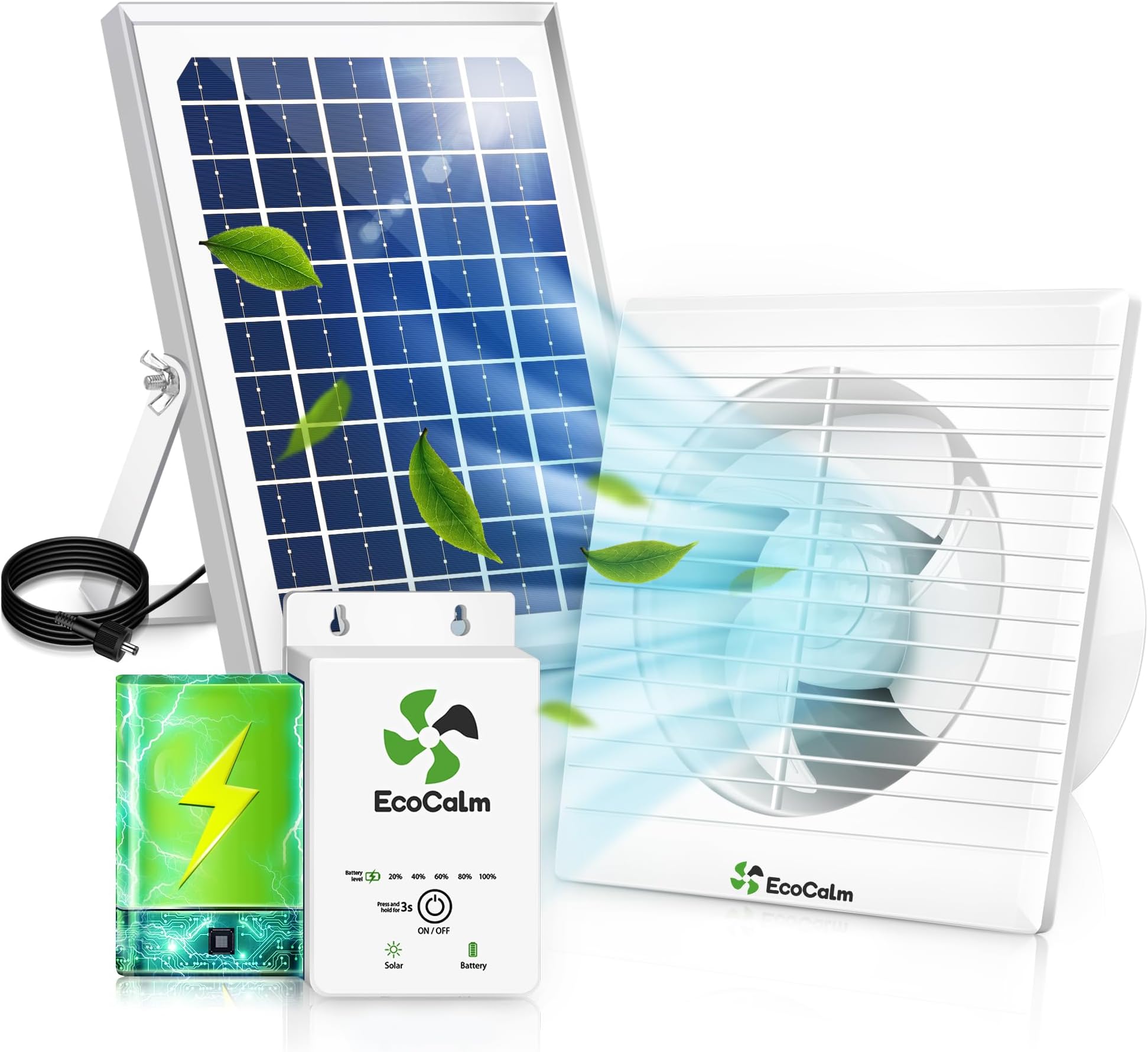 Solar Fan with Battery, Solar Powered Fan 150mm with 12V Solar Panel and 4.5M Cable, Outdoor Ventilation Fan for Chicken coop, Shed, Pet House