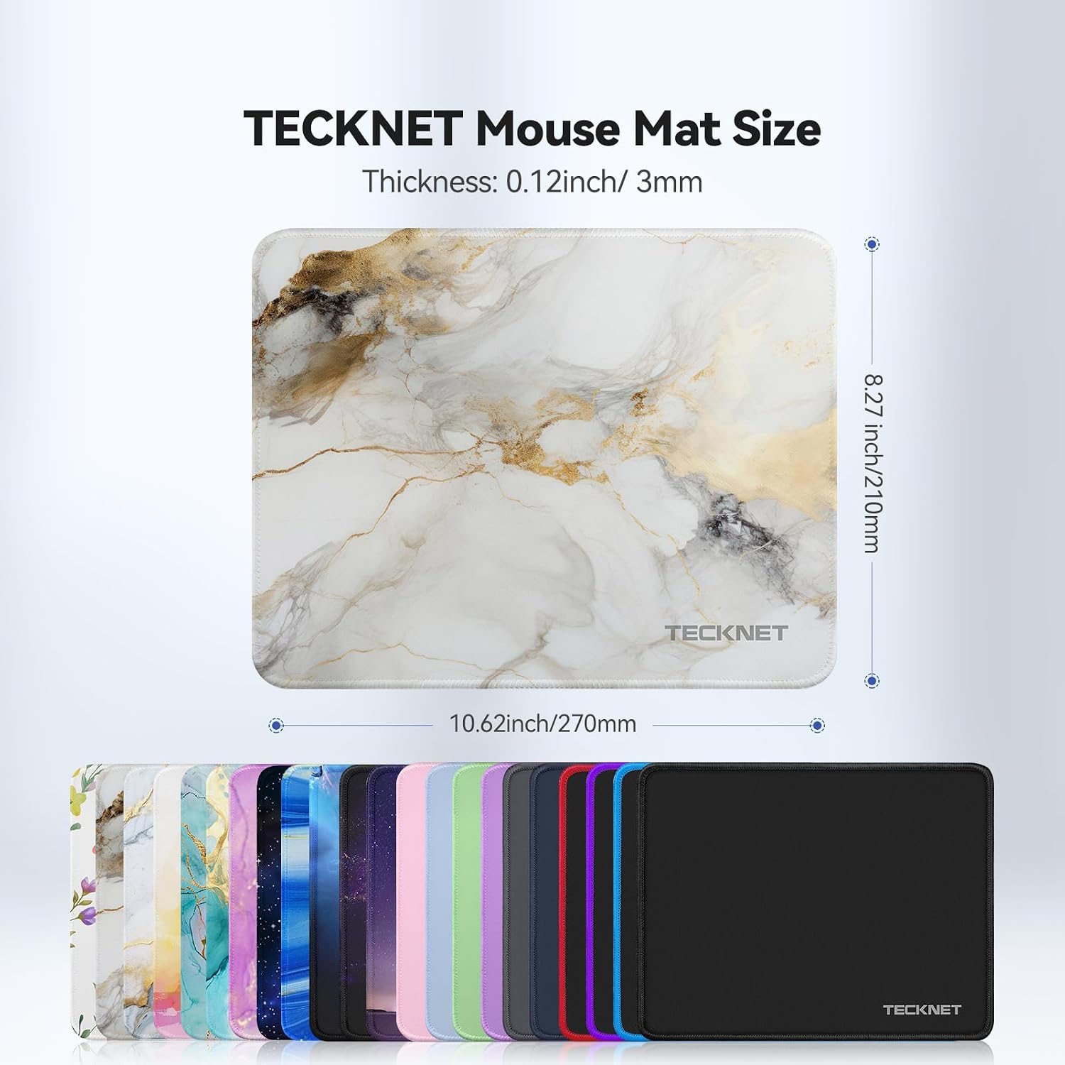 TECKNET Mouse Pad with Anti-fray Stitching, Waterproof Surface & Non-Slip Rubber Base with Stitched Edges Gaming Mouse Mat for Laptop，Compatible with Laser and Optical Mice - Platinum Marble - 6