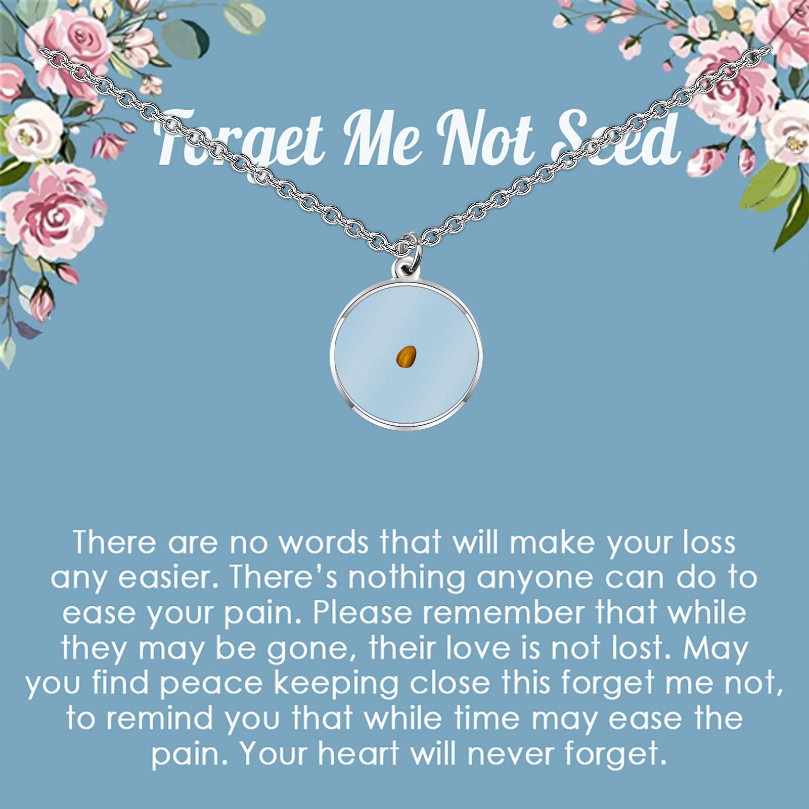 MYOSPARK Memorial Gift Forget Me Not Seed Necklace Message Card Jewelry Sympathy Gift Condolence Gift Remembrance Jewelry Grief Gift