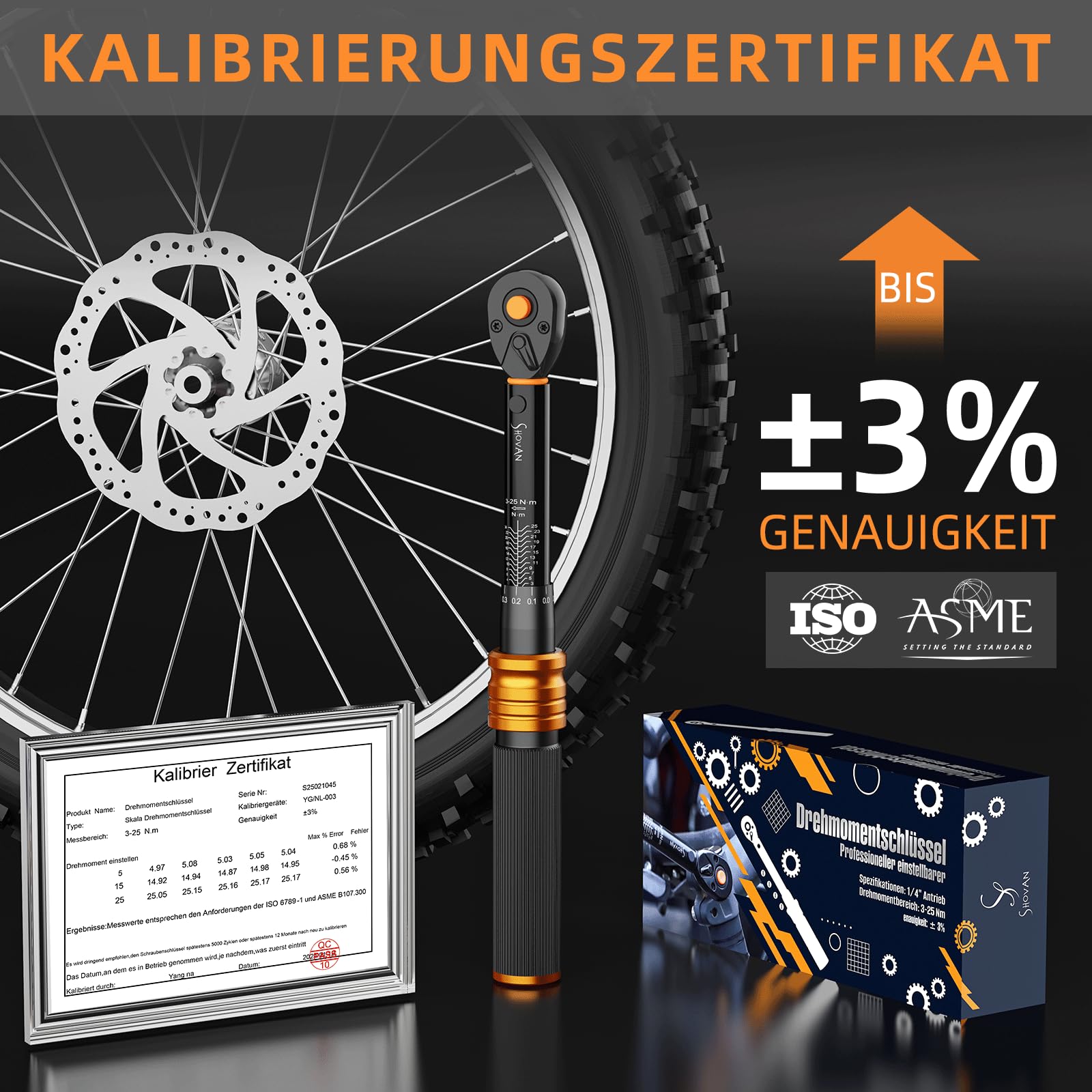 ss shovan Clé Dynamométrique Vélo 3-25 Nm, jeu de cle dynamometrique 1/4", Comprend un adaptateur 1/4" à 3/8", un cardan et une rallonge de 100 mm, pour Moto y vélo Route et de Montagne