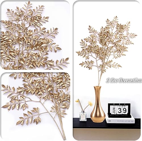 Vista 110 de CATTREE Helechos dorados - Plantas artificiales grandes y altas de 30 pulgadas, paquete de 2 decoraciones de Navidad, hojas de Boston doradas Hojas