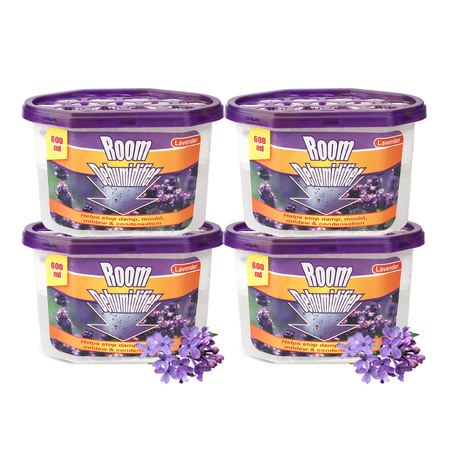 URbazaar Moisture Absorber and Odor Eliminator, Wardrobe Hygroscopic Anti-Mold Deodorizing Moistureproof Desiccant 4 Pack,9.5oz,600ml (Lavender).