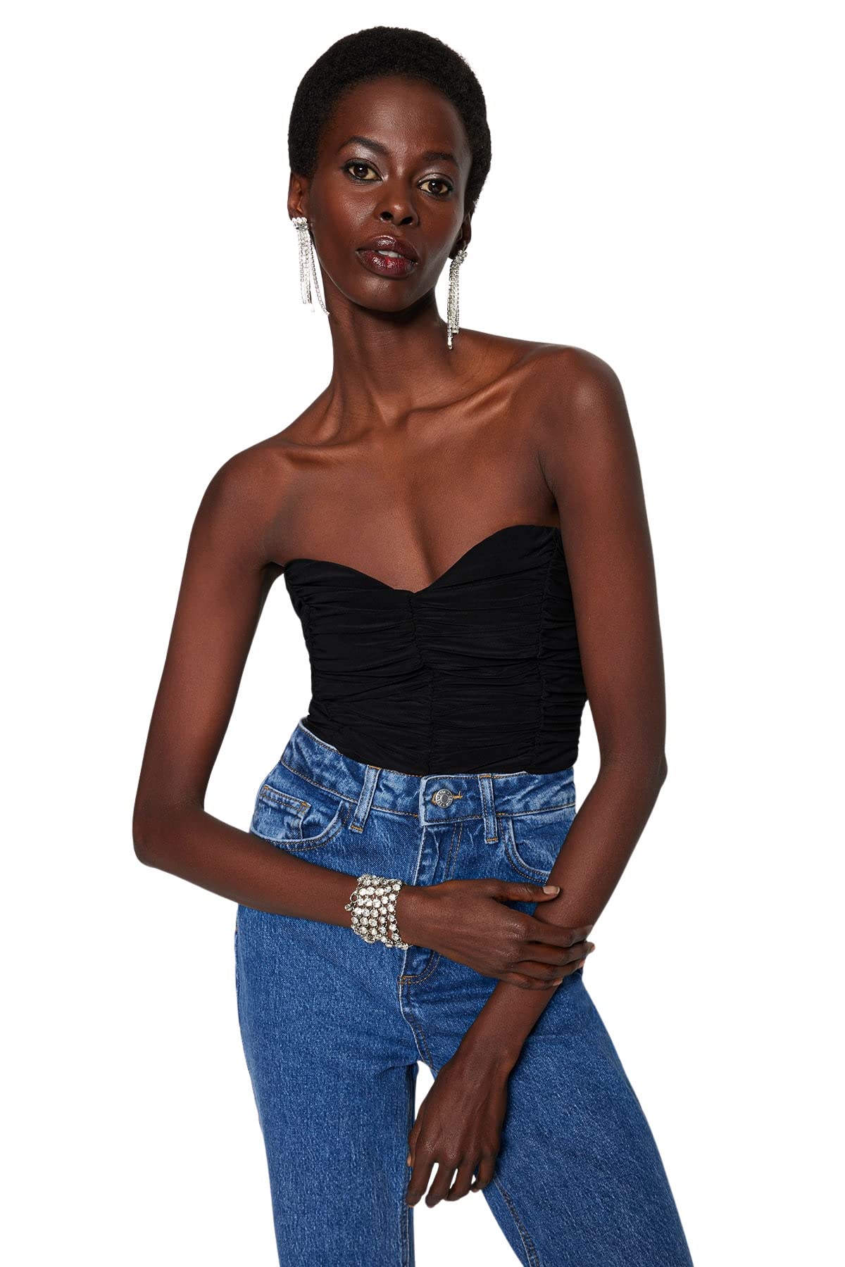 Trendyol FeMan Plain Woven Bodysuit,Black,34