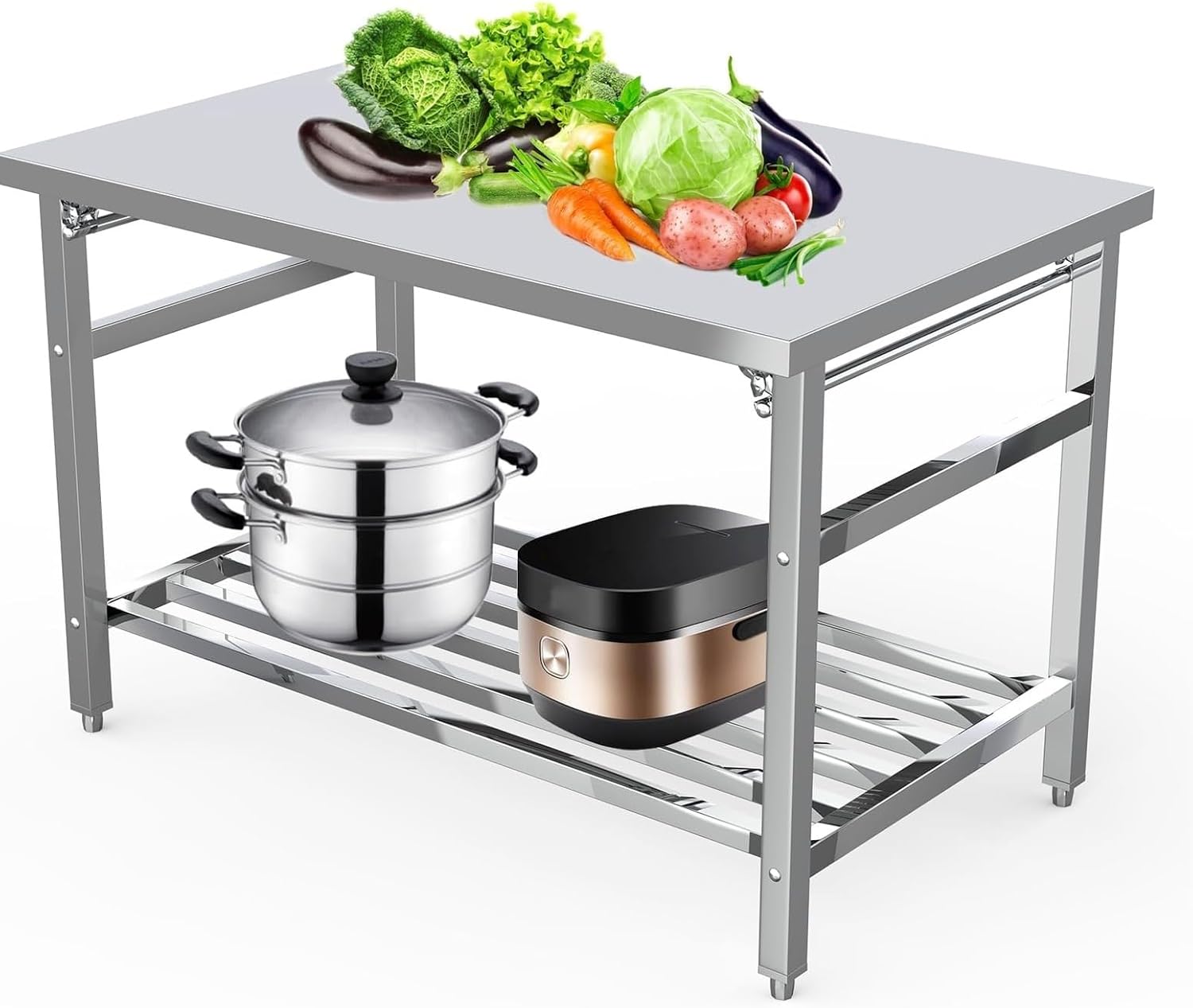 48x30 Inch Stainless Steel Work Table - Commercial Heavy Duty Folding Prep Table with Adjustable Undershelf for Restaurant, Kitchen, Food Service (Easy to Clean & Space-Saving)
