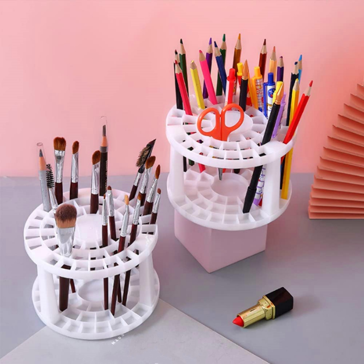 Wooden Paint Brush Holder For 67 Brushes - Wall Mount Or Desk Display Stand For Artists