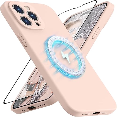 Vooii Funda magnética compatible con iPhone 14 Pro Max, protector de pantalla 9H, protector de cámara, forro de microfibra suave, funda de silicona