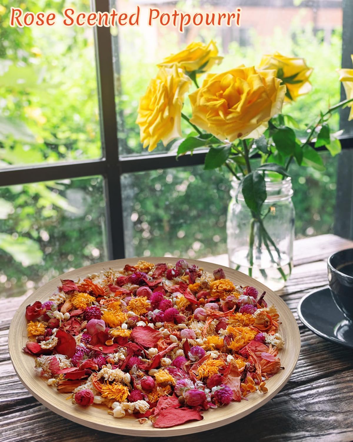 Fall Potpourri Bowl Filler, Rose Scented Potpourri Dried Flowers with Rose, Calendula, Chamomile, Jasmine, Lily, Peony,Albizia,Gomphrena, Pink Decorative Bowl Filler for Home Fragrance, Hostess Gift