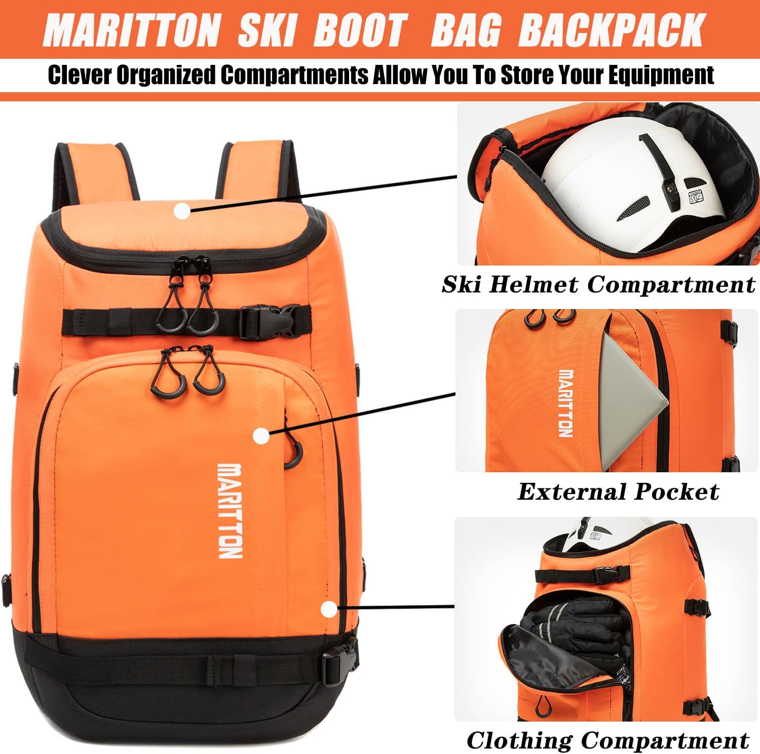 Ski Boot Bag - Boot Travel Backpack for Snowboard & Ski Boots, Helmet, Goggles, Gloves, Accessories