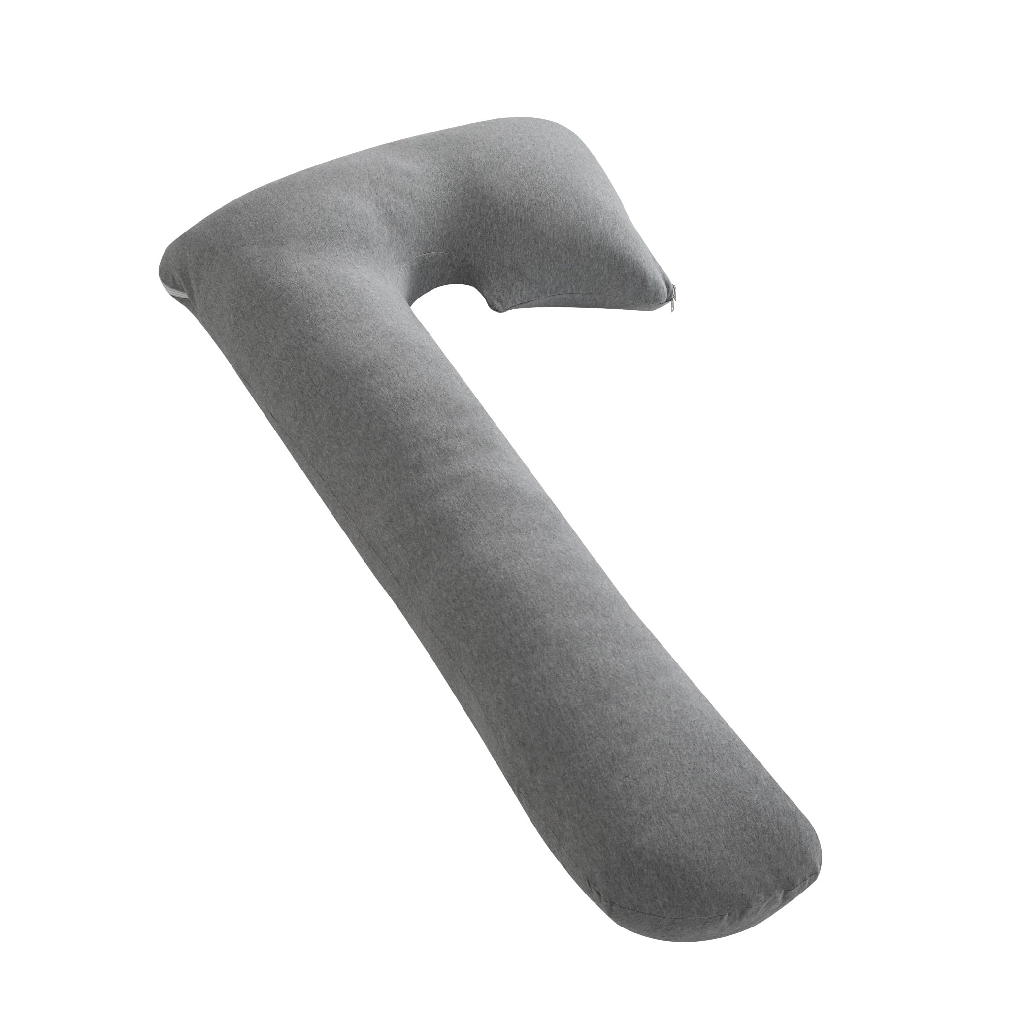 The Moon Brand Organic JShaped Maternity Pillow with Detachable Back Support - Sleeping Support- LumpFree Filling - Full Body, Back, Hips, Legs, Belly - Washable Cover -–140x70cm- Light Grey